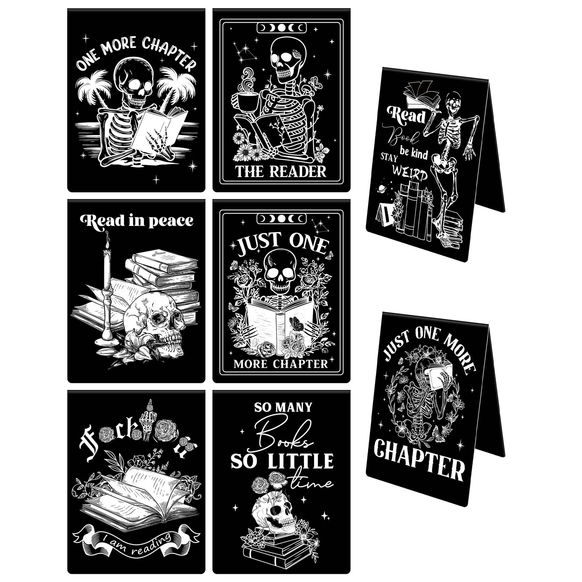 Gothic Skeleton Magnetic Bookmarks: 8 Pcs Horror Skull Magnet Book Page Markers Black Romance Bookmark Clips for Reading Gifts for Women Men Book Lovers Office School Supplies