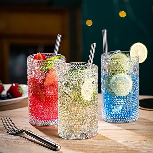 Miniatura 7 de Hobnail - Vasos para beber, 6 vasos altos con diseño en relieve, vasos de vidrio de 12 onzas, vaso alto de vidrio de agua, tazas de mojito, vaso de
