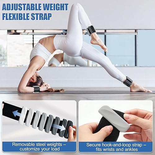 Miniatura 4 de Pesas ajustables para tobillo y muñeca para mujeres y hombres, juego de 2 (1 libra2 libras cada uno), brazaletes de silicona con peso para brazos,