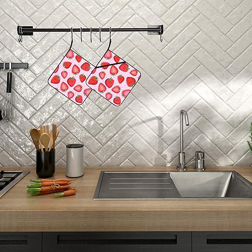 Miniatura 5 de Lindos soportes para ollas de fresa de dibujos animados, 2 unidades para cocina, almohadillas calientes resistentes al calor para cocinar, asar a la