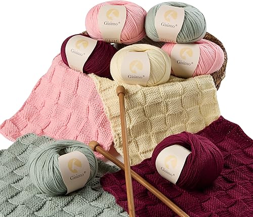 Miniatura 7 de GISIMO 100% lana merino, hilo lujoso y suave de 6 capas para tejer a mano y ganchillo, 1.76 onzas1.76 oz, 127 yardas380.6 ft (beige, 3 bolas)