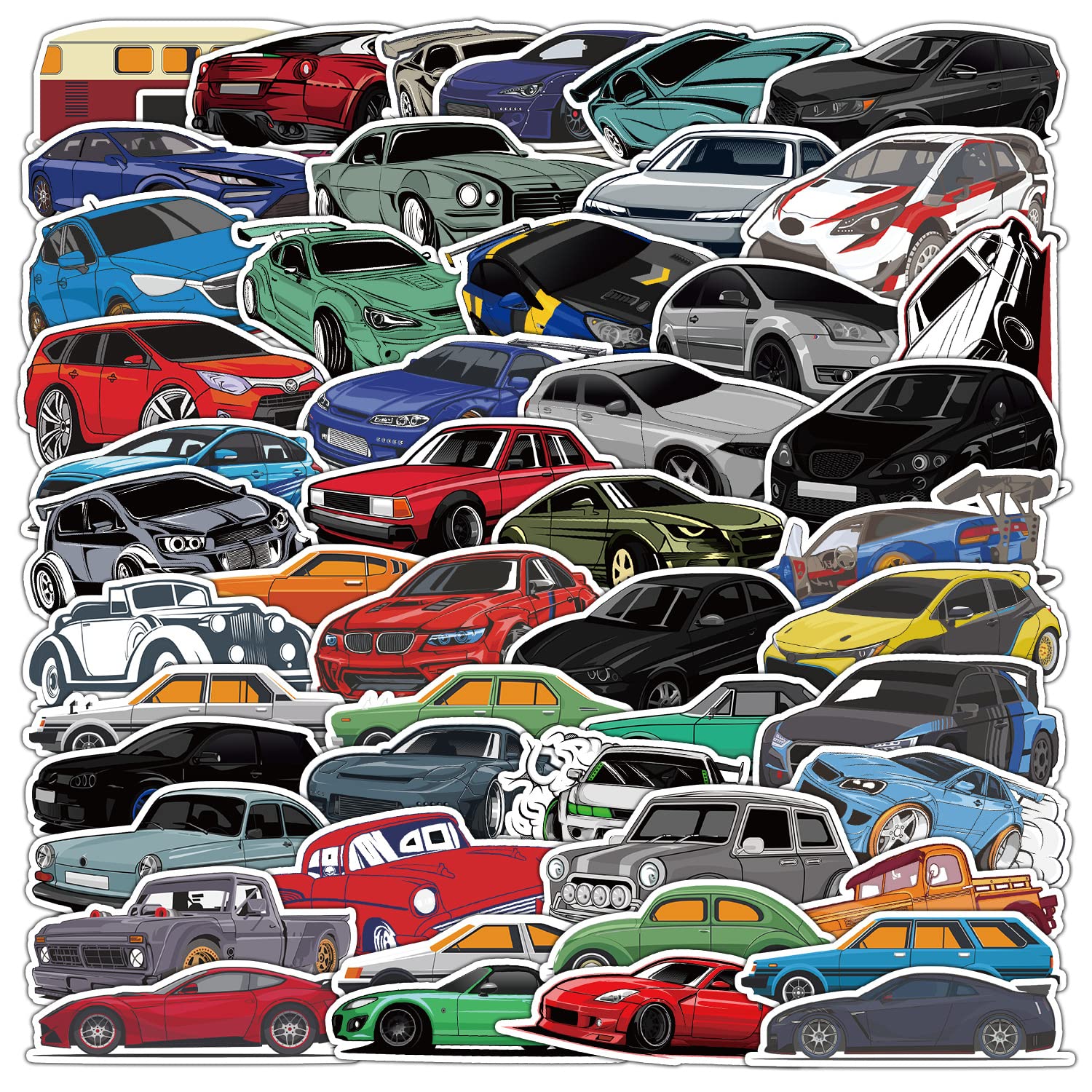 50Pcs Race Car Stickers for Laptop Car Bike Helmet Phone Guitar Skateboard Computer Sports Car Racing Car Vinyl Stickers Waterproof Aesthetic Trendy Sticker Pack Decals for Adults Teens Boys
