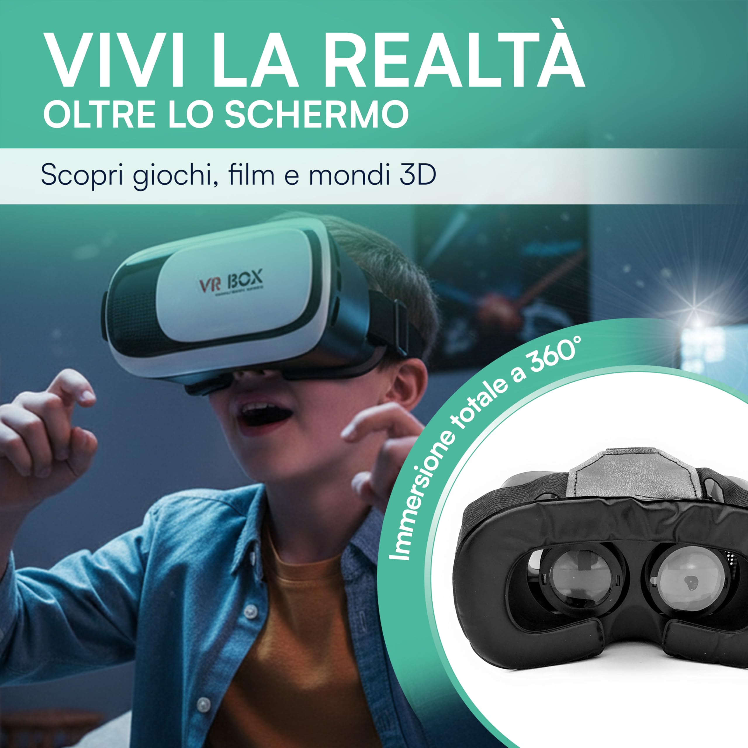 TEMPO DI SALDI Visore Realtà Virtuale 3D compatibile IOS e Android, Visore VR Smartphone da 4.7 a 6 pollici, Occhiali VR per giochi, video e Virtual Reality immersiva