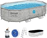Power Steel Swim Vista Series Oval Pool Complete Set with Sand Filter System, Safety Ladder and Tarpaulin 488 x 305 x 107 cm - 1