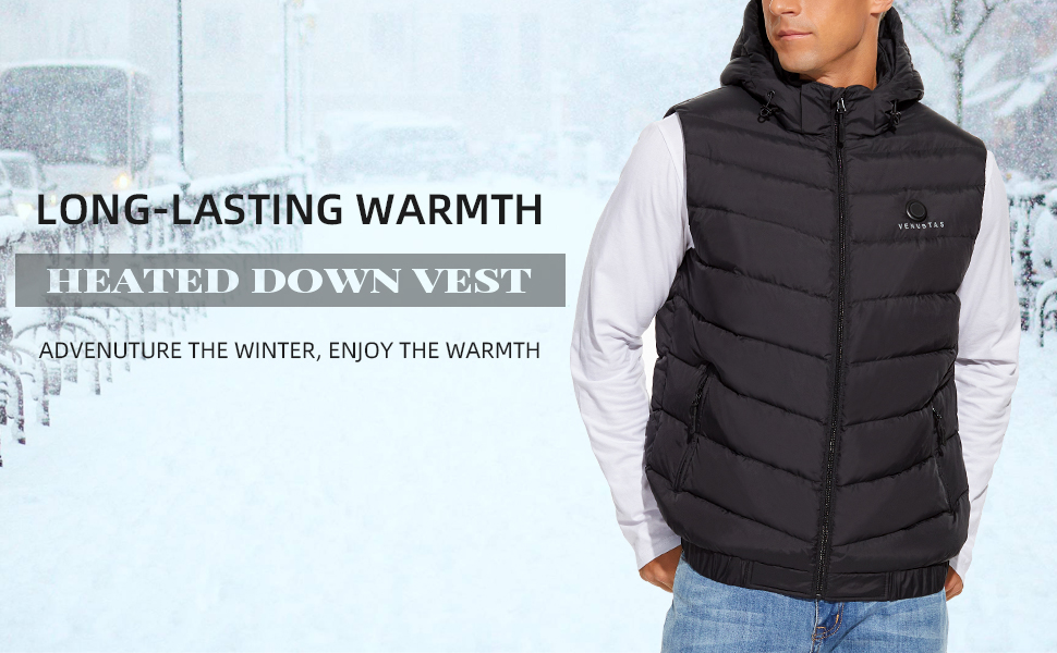 Venustas Men's Heated Fleece Vest - 6 Heating Zones, Recycled Material, Rechargeable Battery