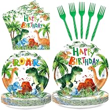 Miucat Dinosaur Birthday Decorations, 96Pcs Dinosaur Plates and Napkins Serves 24 Disposable Jungle Dino Party Supplies for Dino Themes Birthday Decorations