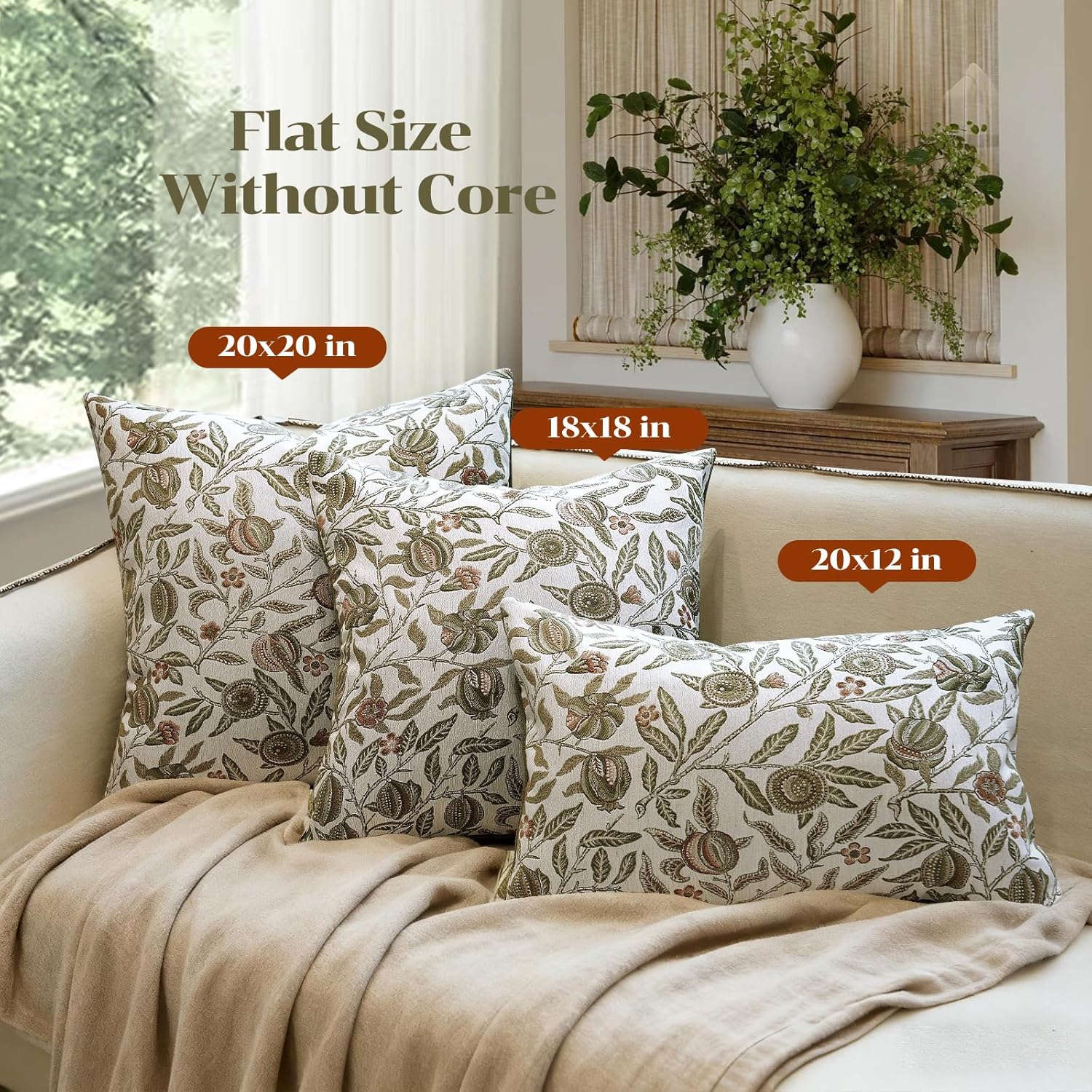 makkey Floral Pillow Covers 20x20 Set of 2 Spring Sage Green Throw Pillow Covers Farmhouse Decorative Pillow Cover for Sofa Bed Living Room Home Decor