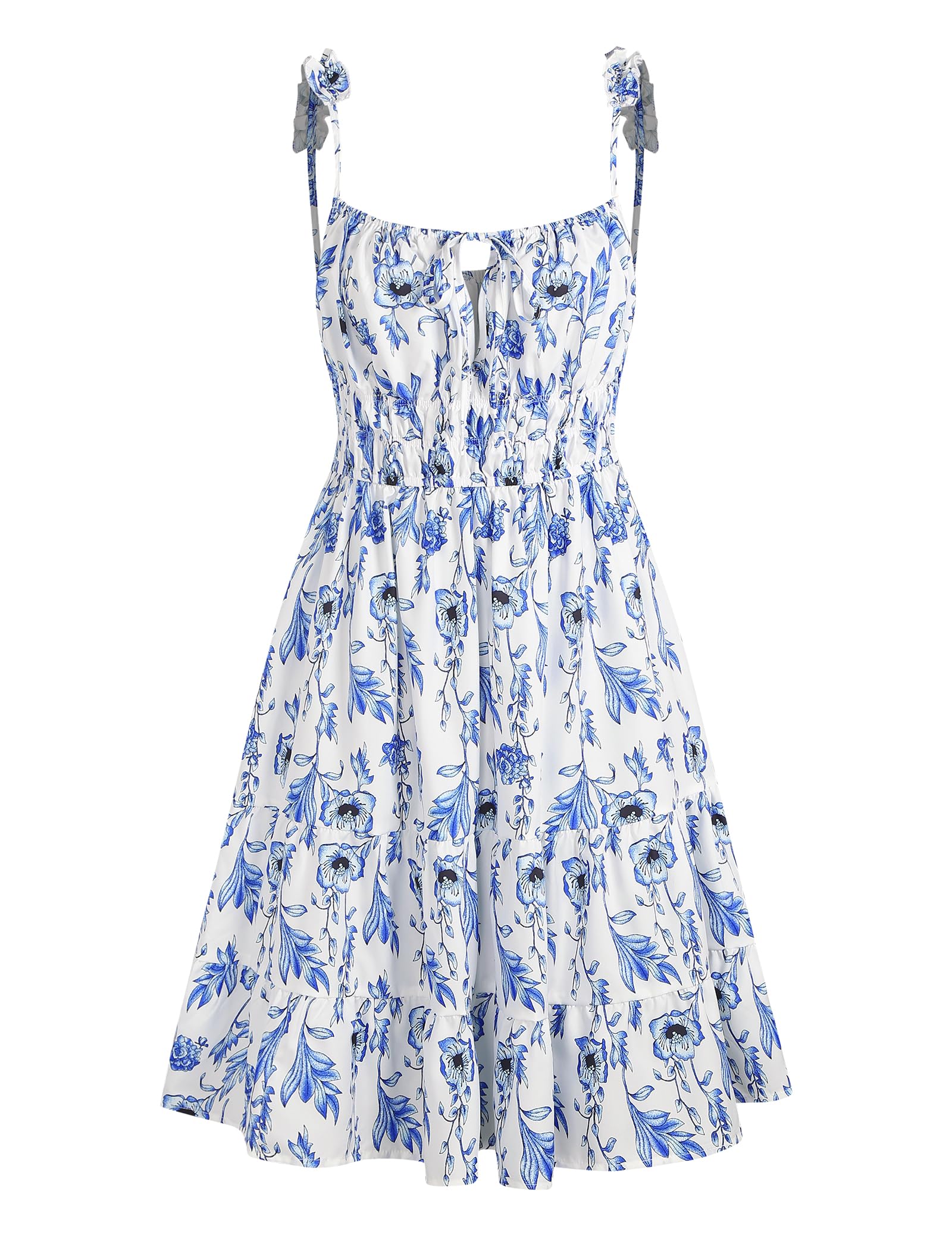 ZAFUL Womens Summer Spaghetti Strap Mini Dress Square Neck Sleeveless Smocked Waist Tiered Flowy Sundresses