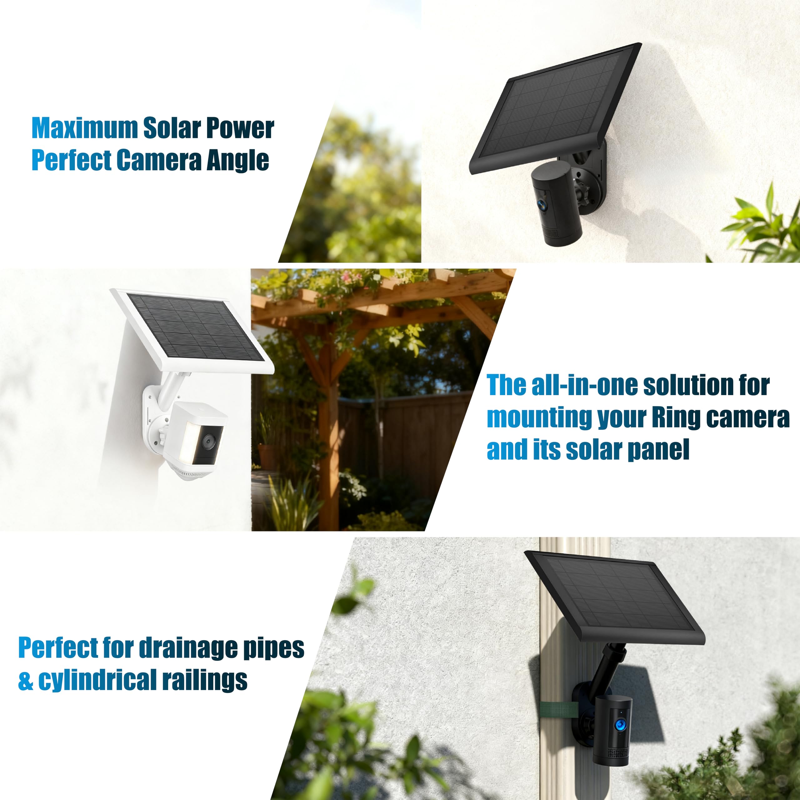 Uchwyt ścienny 2 w 1 do Ring Spotlight Cam Pro/Plus, Stick Up Cam i paneli słonecznych, uniwersalna śruba 1/4" do Arlo, Eufy, Wyze i innych kamer słonecznych i ładowarek