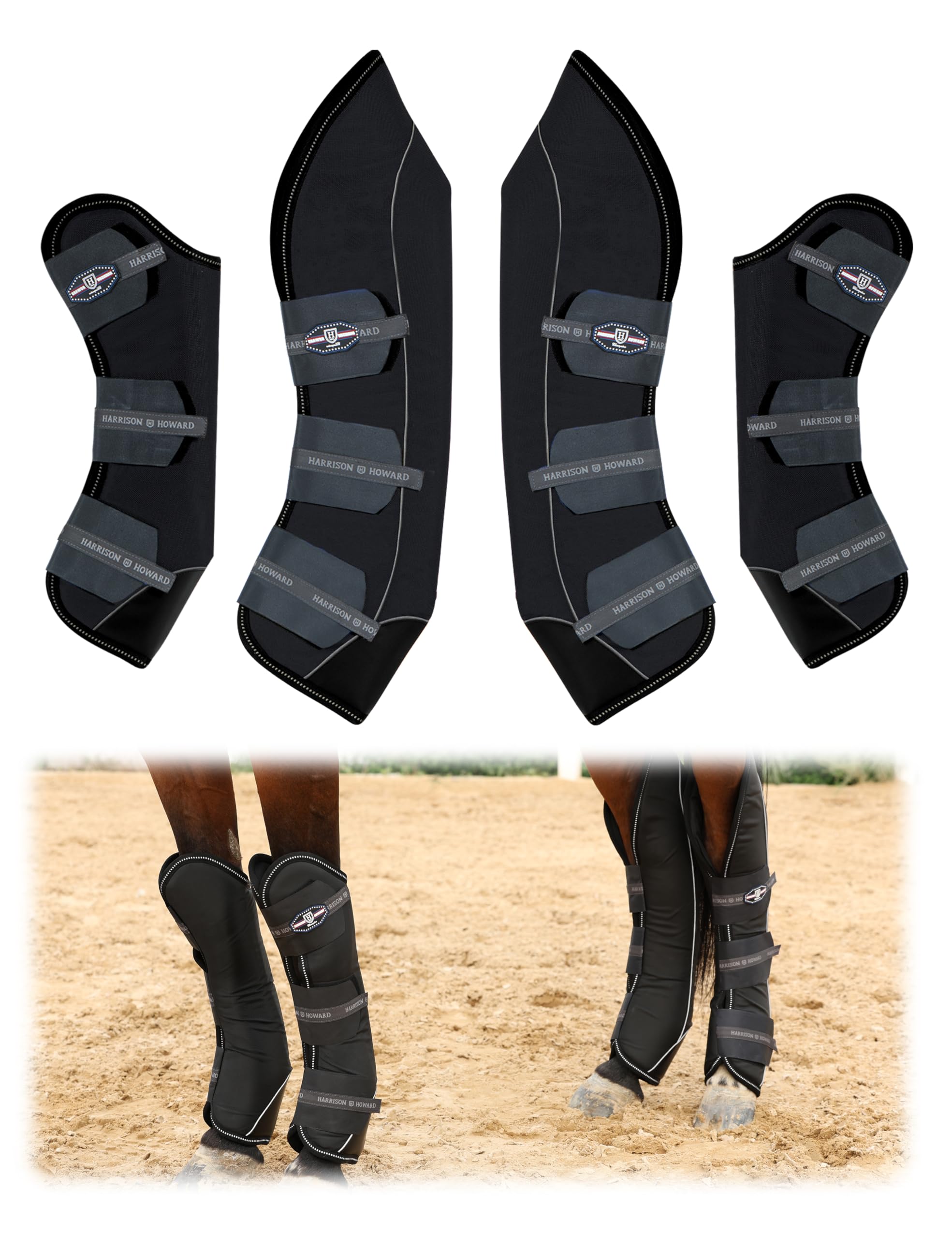 Harrison Howard Botas de envío premium para caballos, juego de 4 botas de viaje, comodidad y protección durante los viajes, color negro