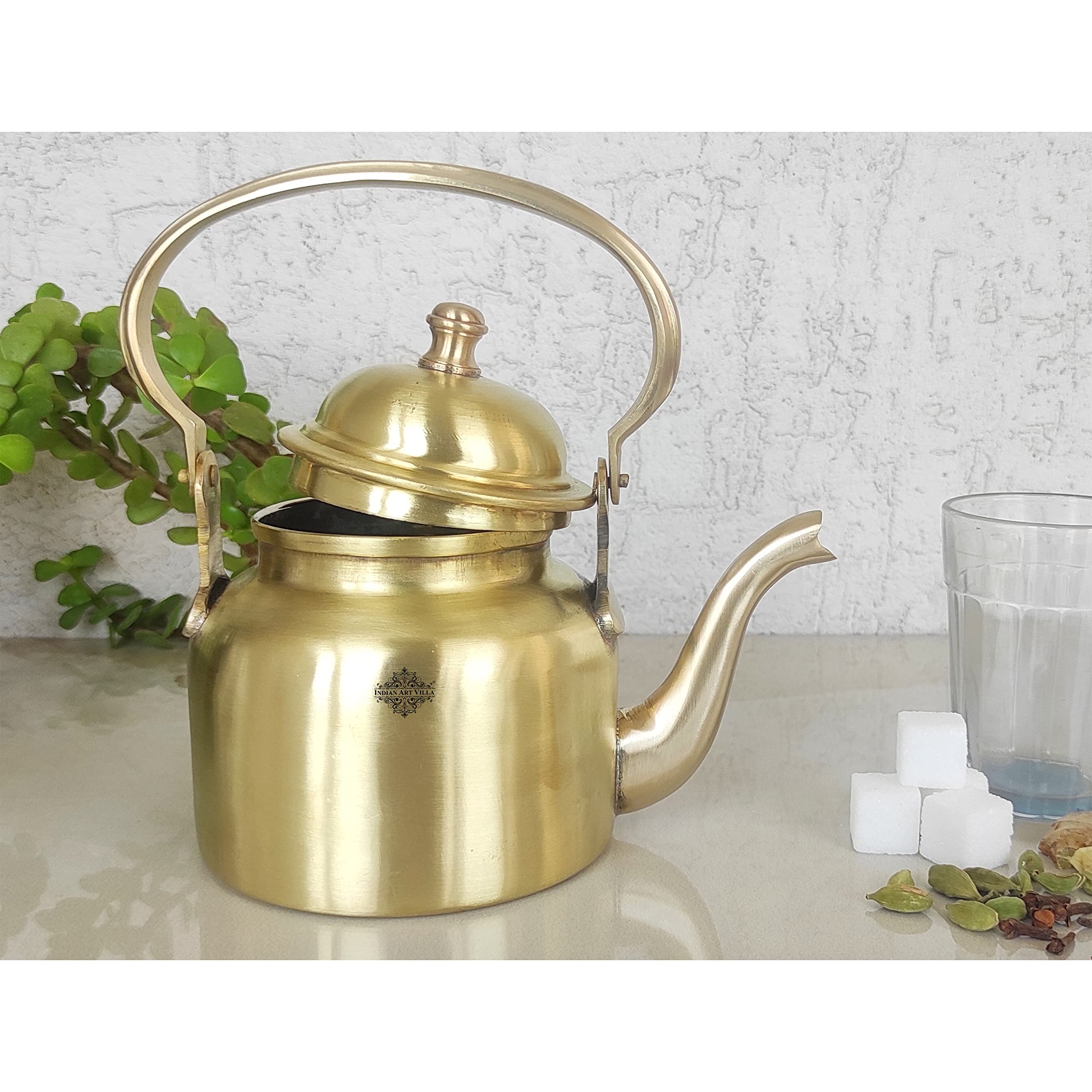 Pure Brass Tea Pot - Elegant Indian Art Villa Kettle -9 Pure Brass Tea Pot - Elegant Indian Art Villa Kettle -9
