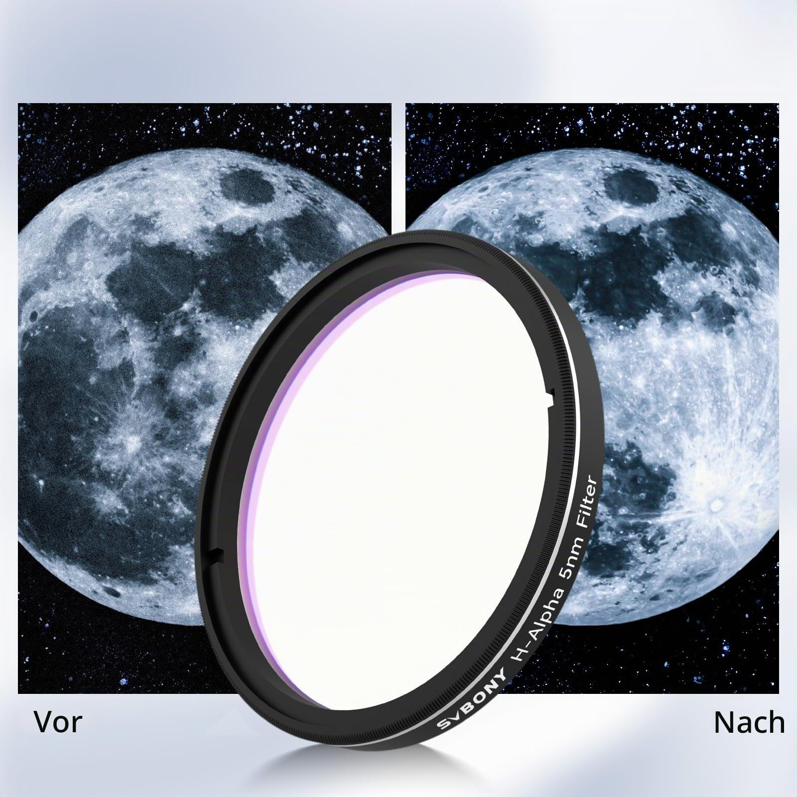Svbony SV227 2" Teleskopfilter, H-Alpha 5nm Schmalband CCD Filter, Lichtverschmutzungsfilter Reduziert Himmelsglühen, Verbessert Kontrast und Details für Deep Sky Astrofotografie