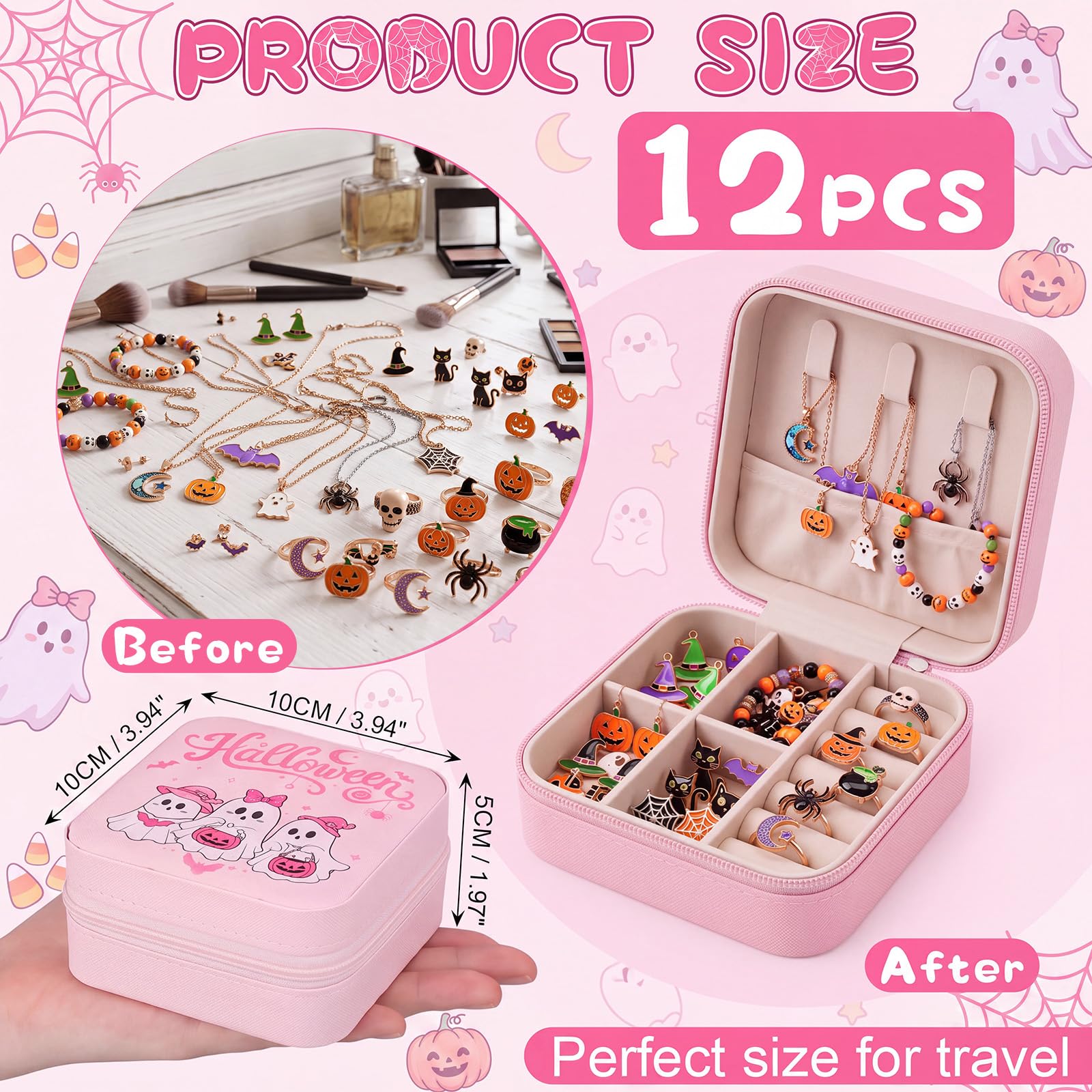 Tondiamo 12 pz rosa mini scatola di gioielli di Halloween Bulk Spooky