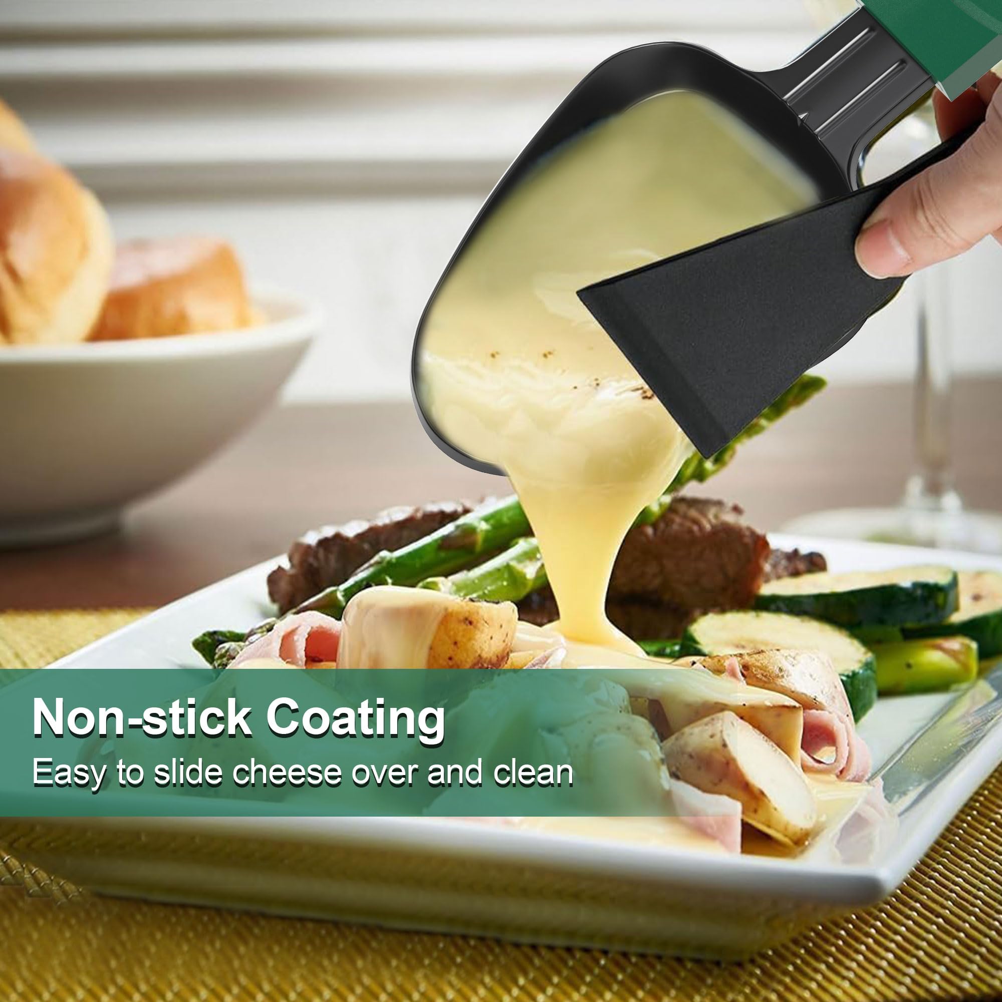 Yoassi 8pcs Mini Padelle per Raclette,Mini Piastra Raclette Antiaderente con 8 Spatole di Nylon,Misura Universale 4 Colori Manici Antiscottatura,Padelle Triangolare da Raclette per Fuso Uovo Fritto