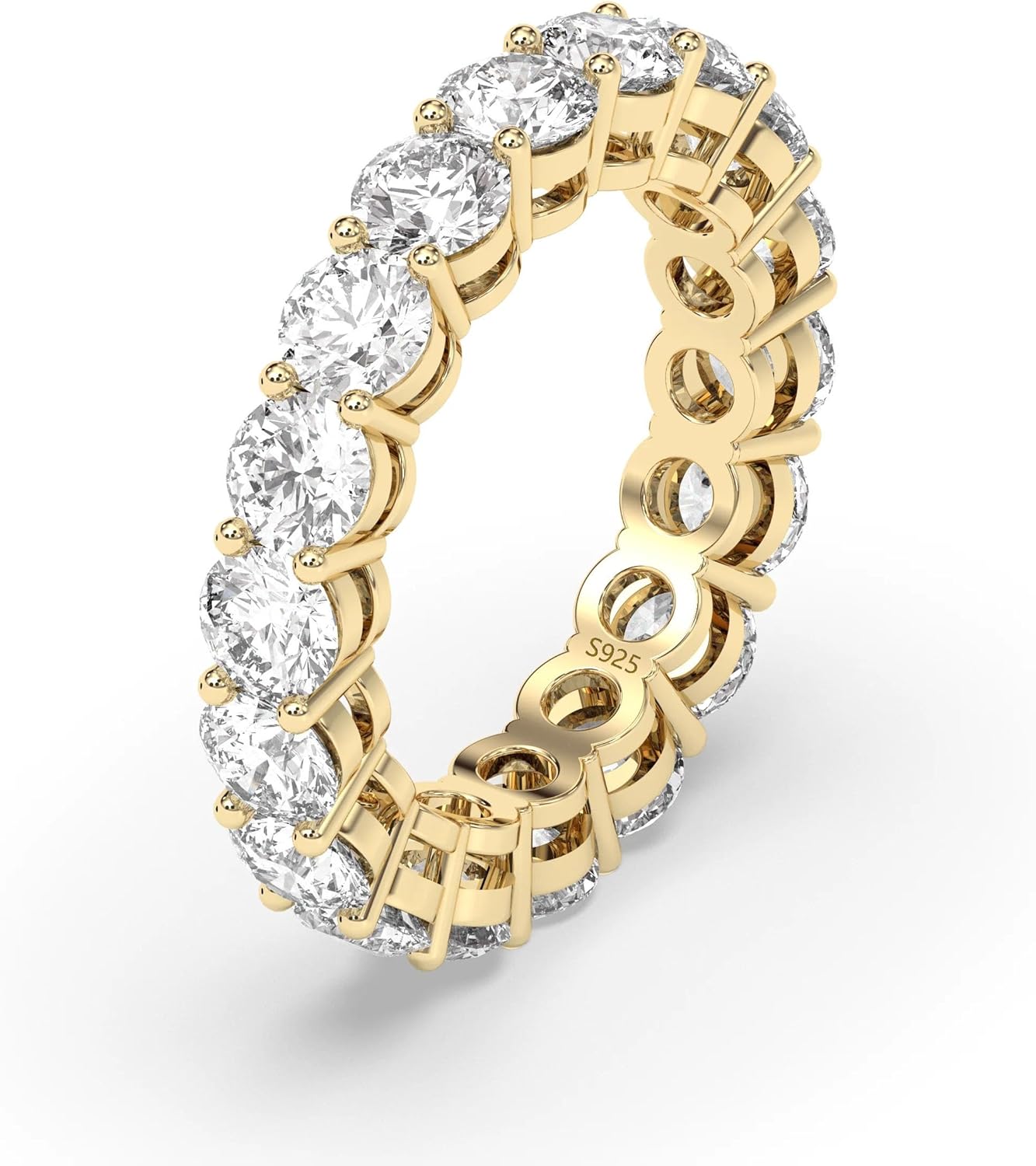 4mm 925 Sterling Silver Rings Gold Engagement Wedding Band Eternity Cubic Zirconia Round Simulated Diamond Stackable Ring for Women