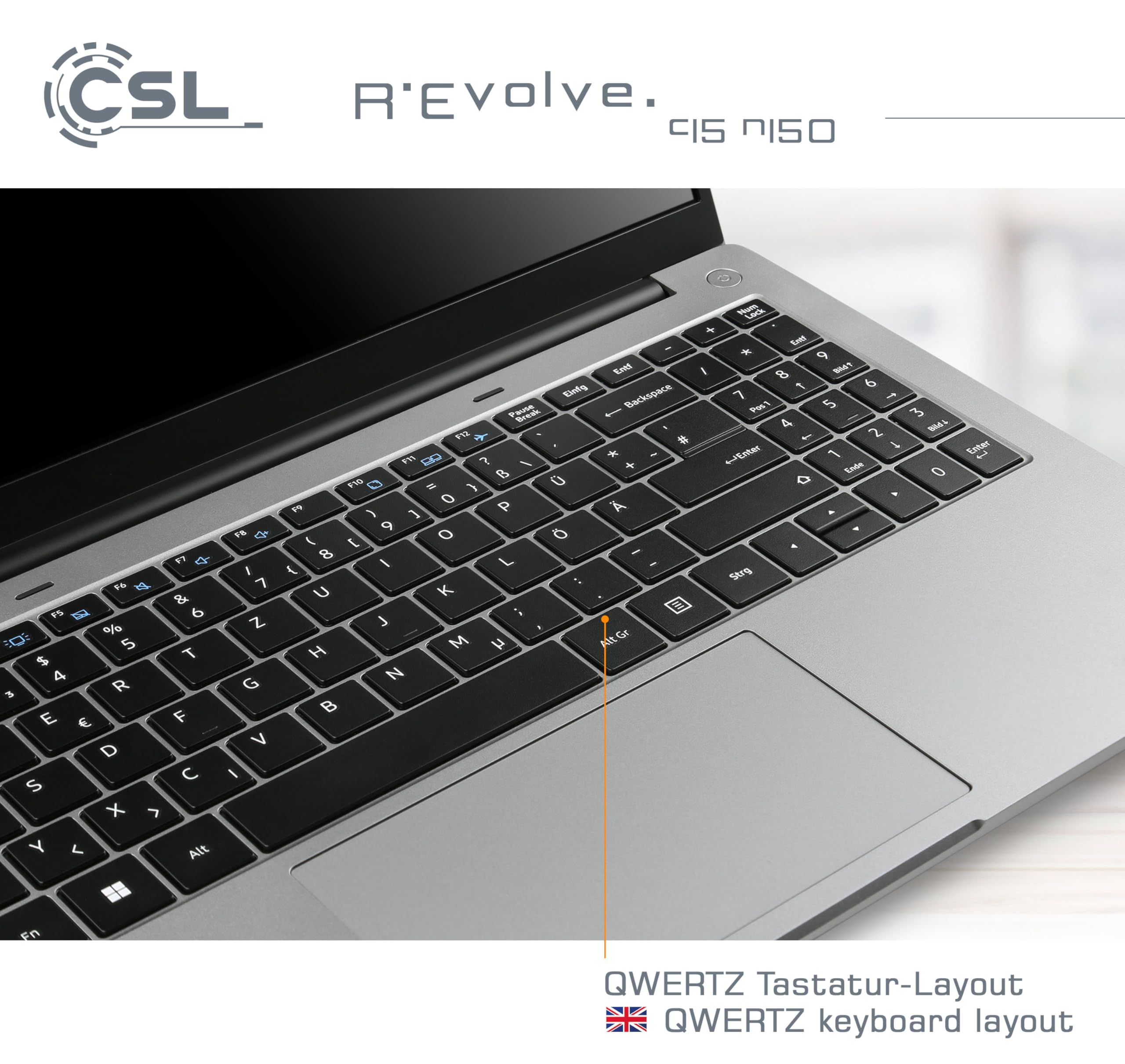 Notebook CSL R'Evolve C15 v4 Windows 11 Home - Ultra-Slim Laptop, 15,6 Zoll Display FHD 1920x1080 IPS, Intel N150 CPU 4x3600 MHz Turbotakt, 1000 GB M.2 SSD, 16 GB DDR4-RAM, USB 3.2, BT 5.1, AC WLAN