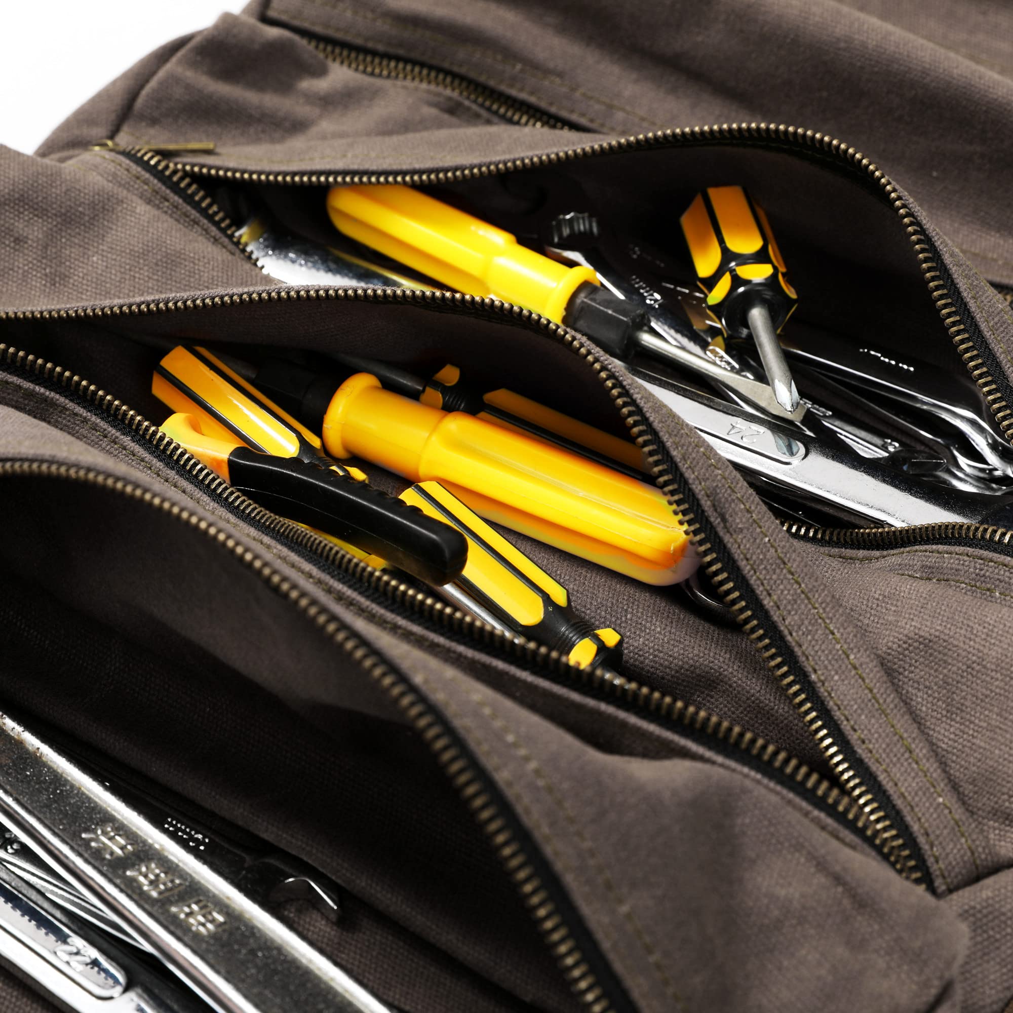 Werkzeug-Rolltasche, Werkzeugrolle für Schraubenschlüssel, aus strapazierfähigem16oz gewachstem Segeltuch, Mehrzweck, Werkzeug-Organizer mit 6 Taschen(grau)