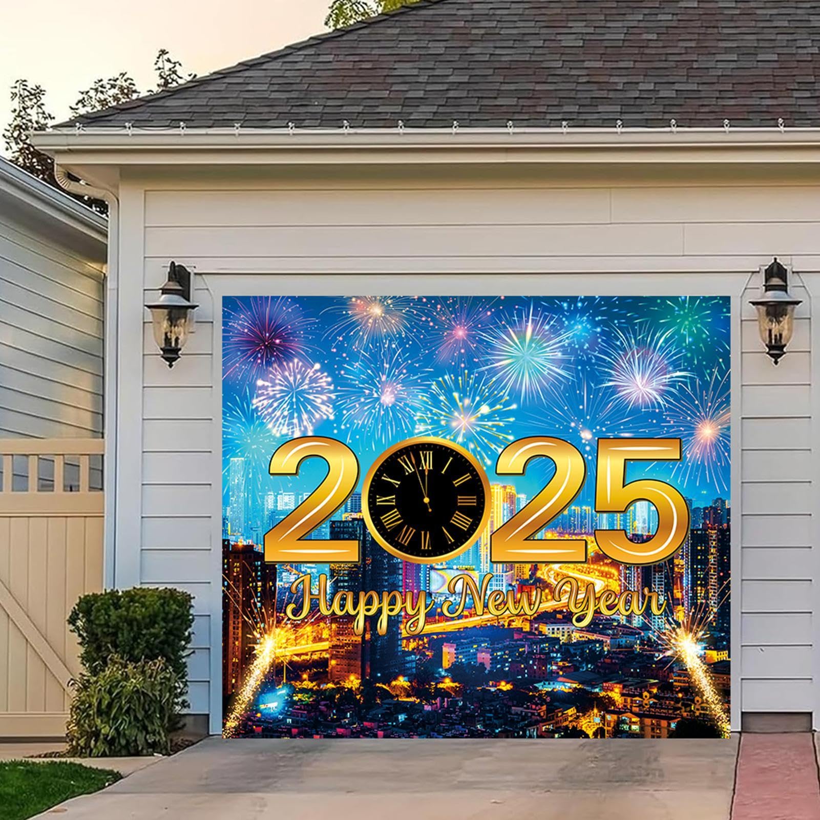 Happy New Year 2025 Banner - 71x43 Inch Firework Backdrop For Party Decor & Photography