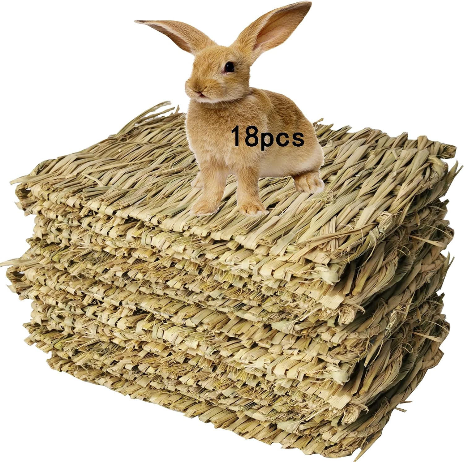 Hamiledyi 18 Pack Bunny Grass Mat Woven Bed Mat Natural Straw Hay Mats