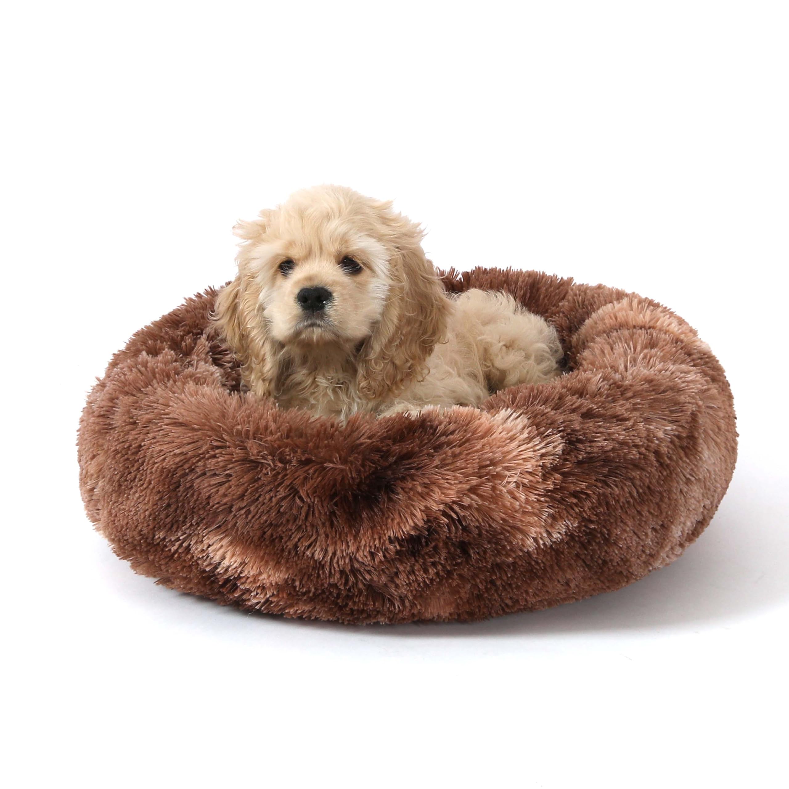 NOYAL Calming Donut Dog Bed for Small to Medium Dogs & Cats - Plush Faux Fur Anti-Anxiety Pet Bed with Machine Washable Cover & Non-Slip Base — image 1