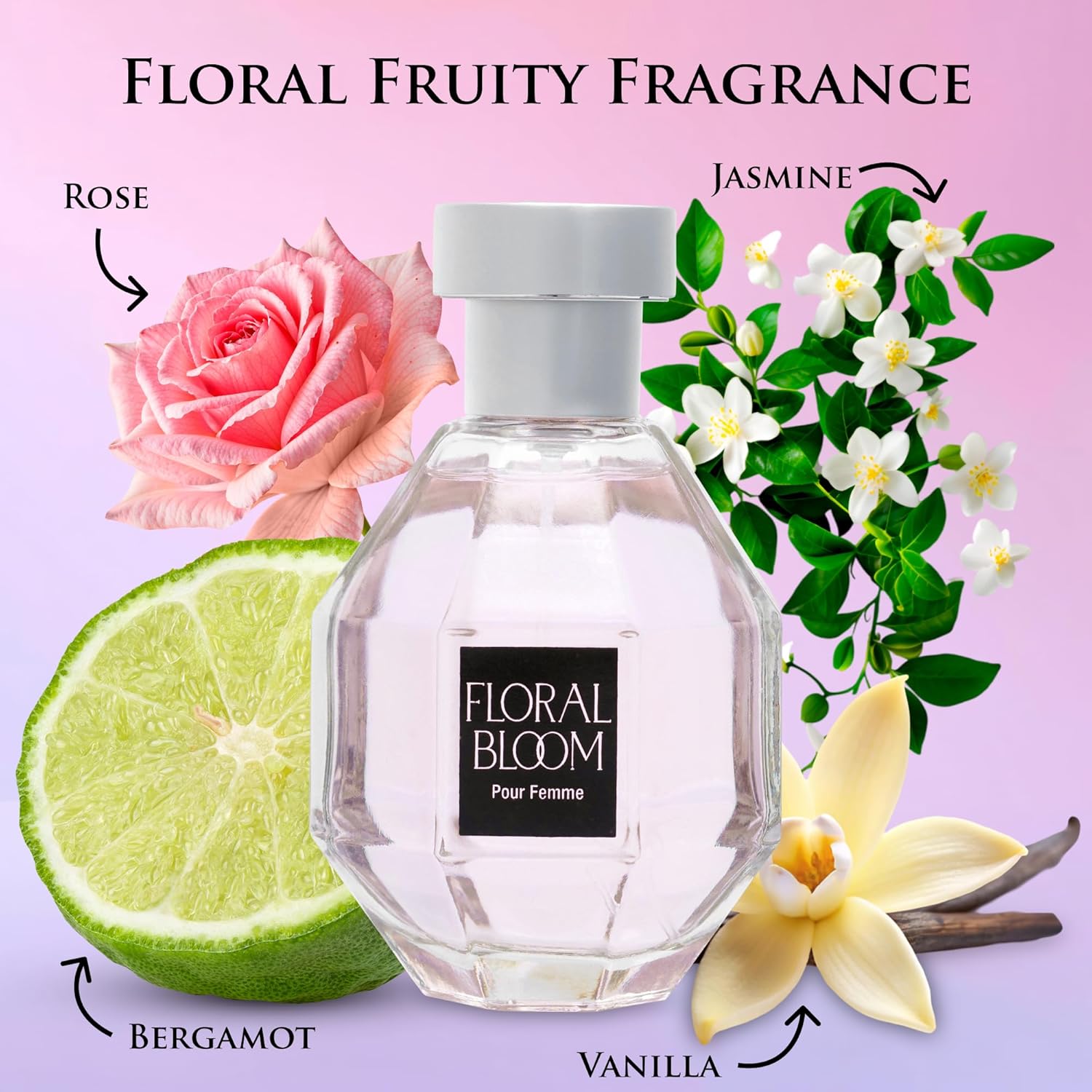 Floral Bloom for Women Eau De Parfum- Oriental Floral Fragrance - Top Notes of Bergamot, Osmanthus & Tea - Mid Tone of Orchid & Jasmine - Base of Patchouli, Musk & Vanilla - Elegant 100ml Bottle - Image 2