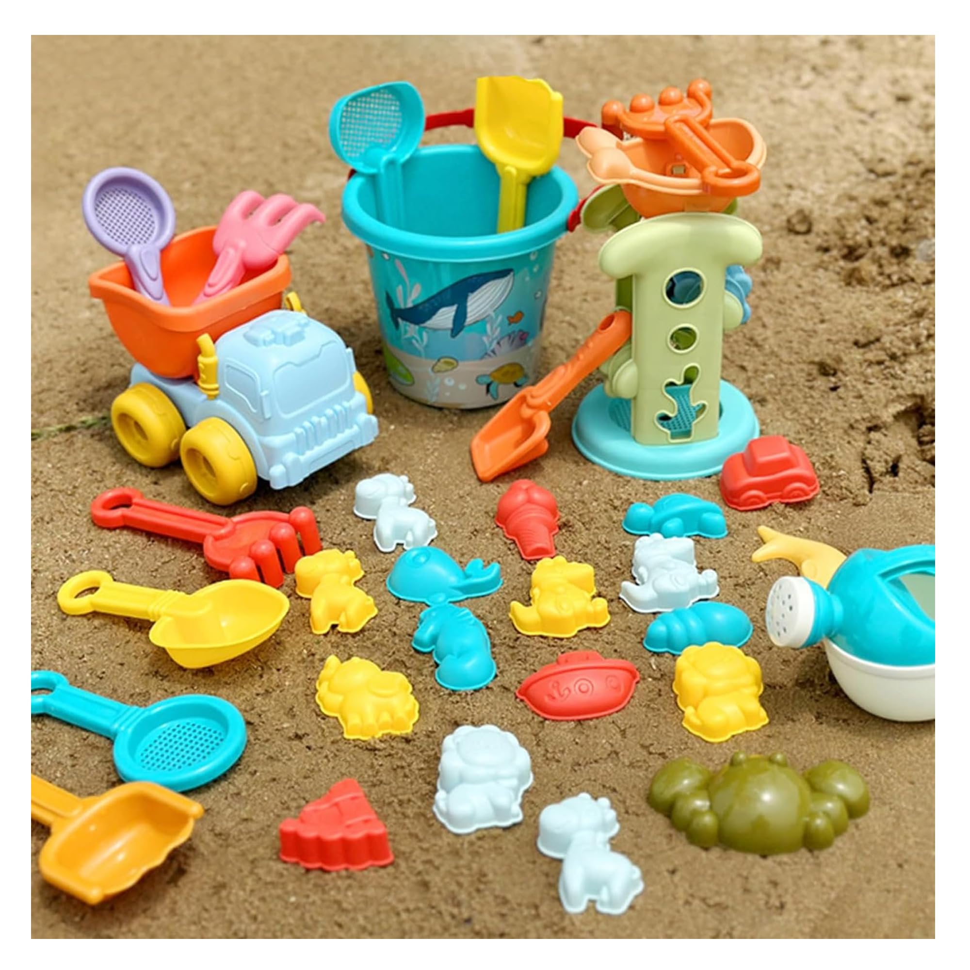 Juguetes Playa,Xiuyer 32 Pcs Juegos Playa Niños Cubo Playa Plegable Bolsa Juguetes Playa Malla Palas Playa Rastrillo Moldes De Arena Cubo Playa Niños Juguete Playa Regadera Juegos De Playa Para Niños