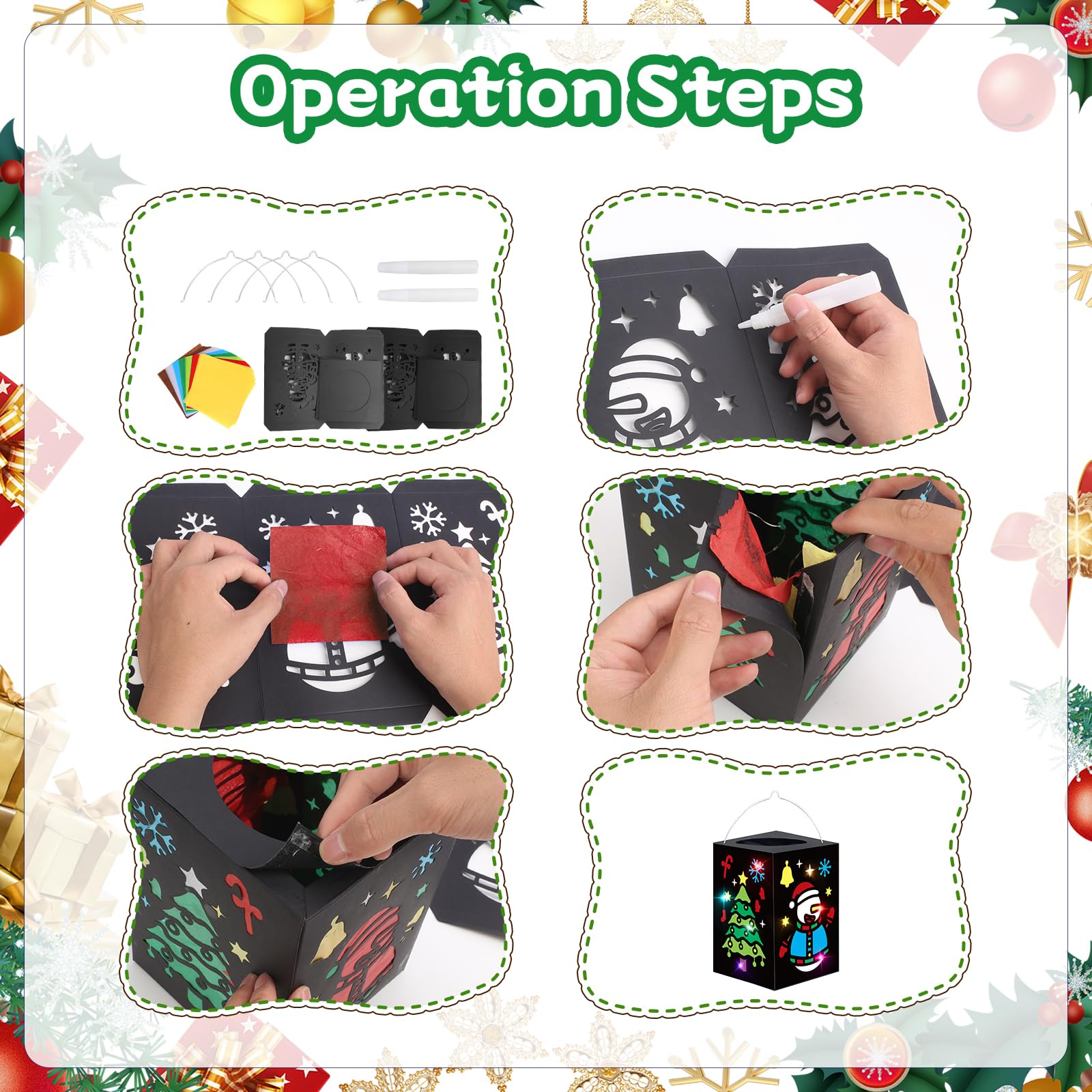 Kit DIY 4 Lanternes En Papier Flocons De Neige DKINY - Activité Manuelle Hiver/Noël Pour Enfants, Avec Papier Coloré Et Colle - Décoration Festive