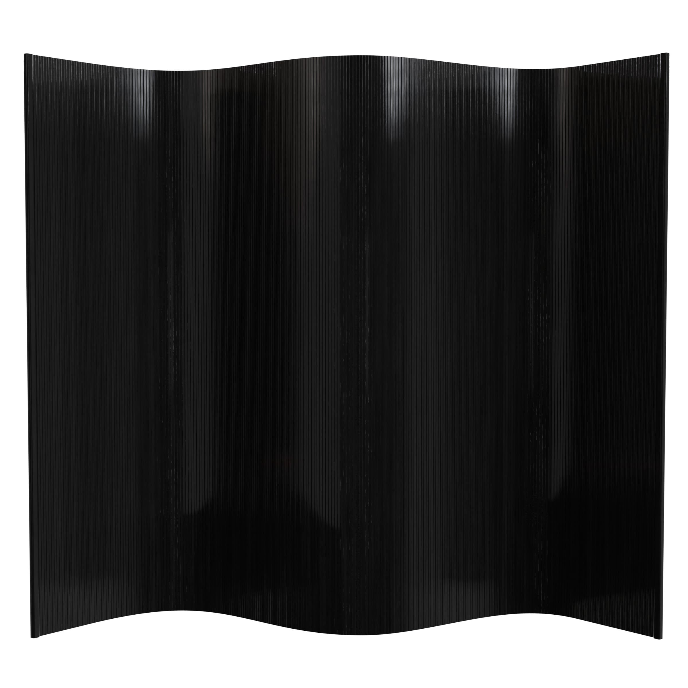 Red Lantern 6 ft. Tall Bamboo Wave Screen - Black