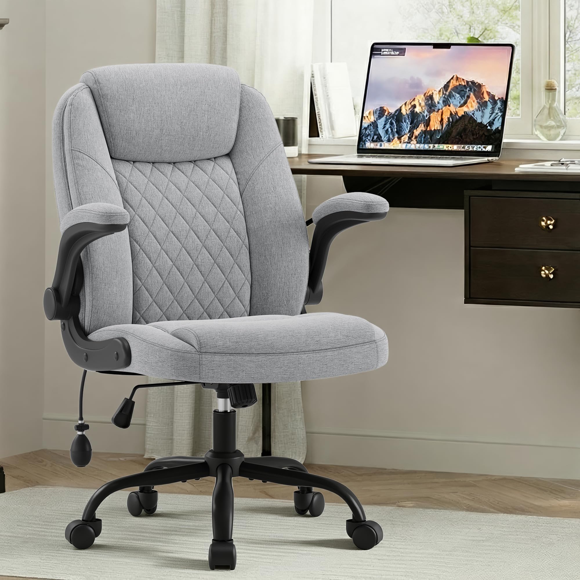 MALOL Bürostuhl Ergonomisch, Office Chair, Homeoffice Chefsessel Stuhl höhenverstellbar 105–125° Wippfunktion, Höhenverstellbarer Schreibtischstuhl mit Luft-Lendenstütze, bürostühle für Büro, Grau