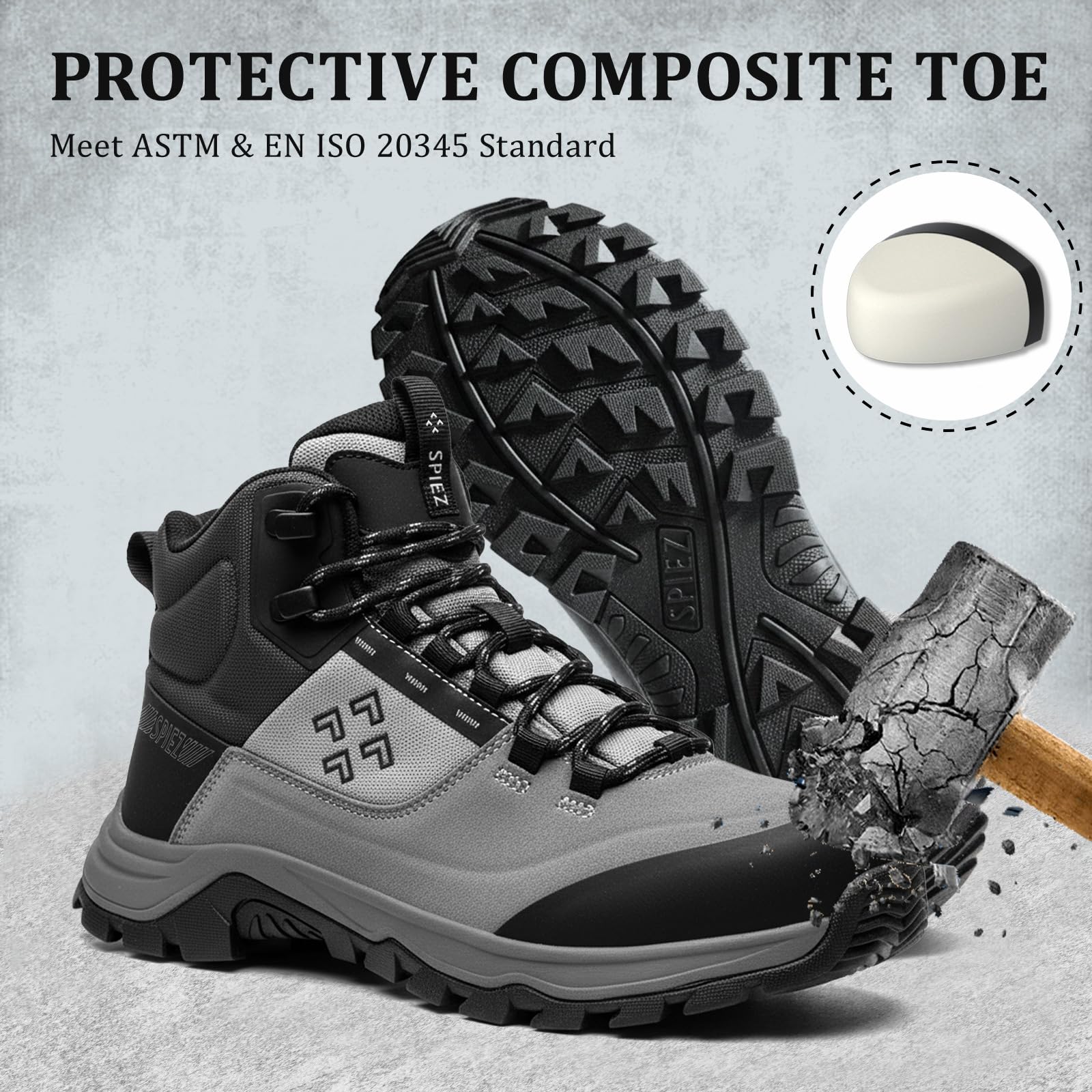SPIEZ Chaussures de Sécurité Hommes S1 Légère Bottes de Travail ESD | Antidérapant Boots de Sécurité Hommes, Antistatique Chaussures de Travail Homme Embout Composite, Montante Basket Securite
