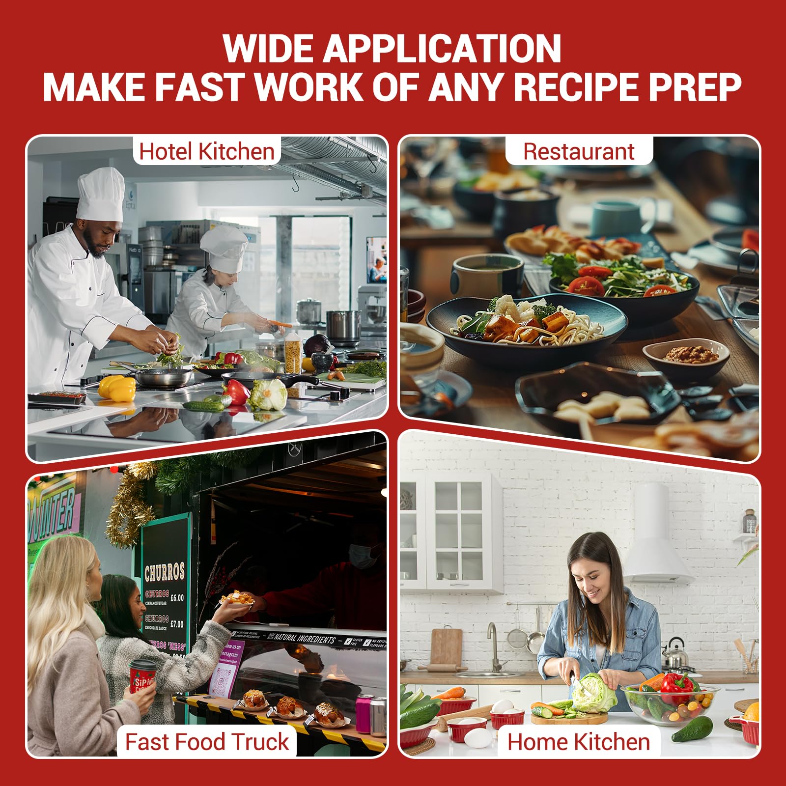 Takywep - Procesador de alimentos comercial de 550 W con 2 agujeros de alimentación, procesador eléctrico de verduras de acero inoxidable desmontable, 5 cuchillas de 3 mm/4 mm/7 mm trituradas y