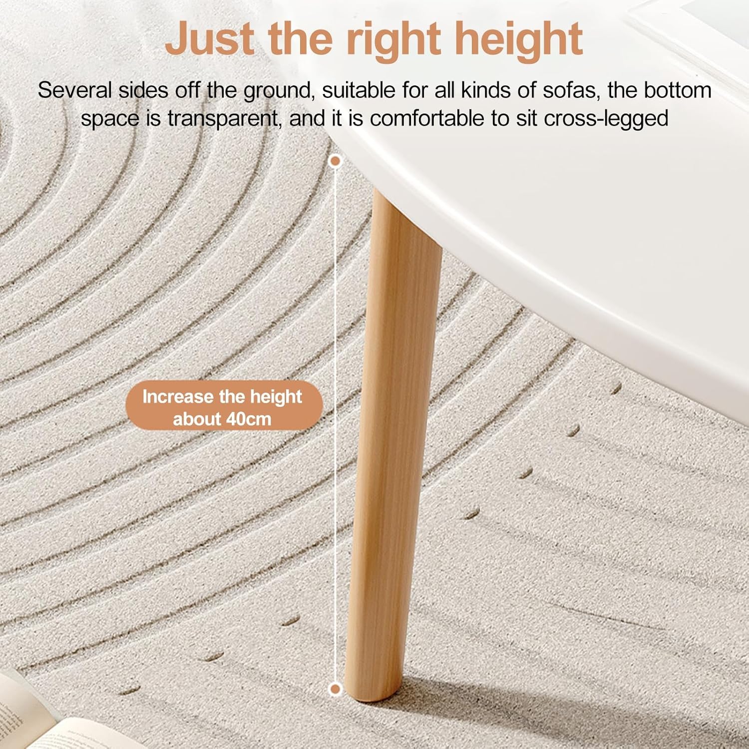 Oval Coffee Table, 40" x 20" x 16" Modern Tea Table, Cloud Shape Center Table for Living Room Indoor White