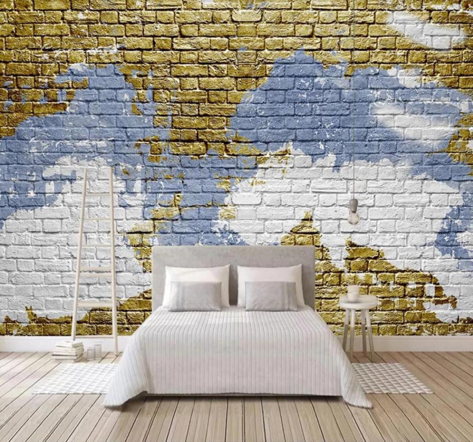 Tzxztt 400Cm×280Cm(B×H) Minimalist Gold Art Brick Wall Abstract Graffiti Modern 3D Wallpaper Premium Textured Silk Neutral Tones Material Ideal For Living Room Bedroom-400Cm×280Cm