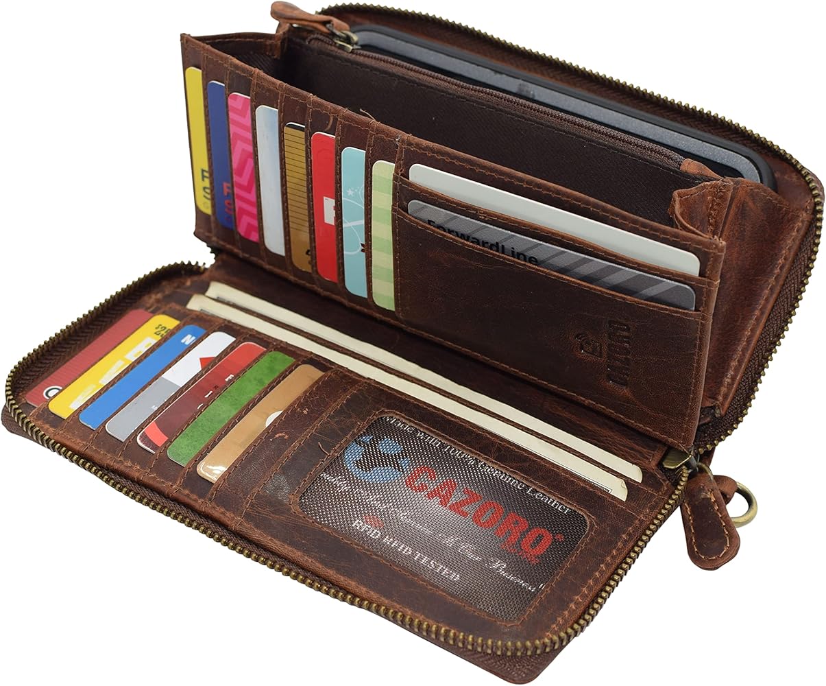 CAZORO Wallets for Women RFID Blocking Vintage Leather Zip Around