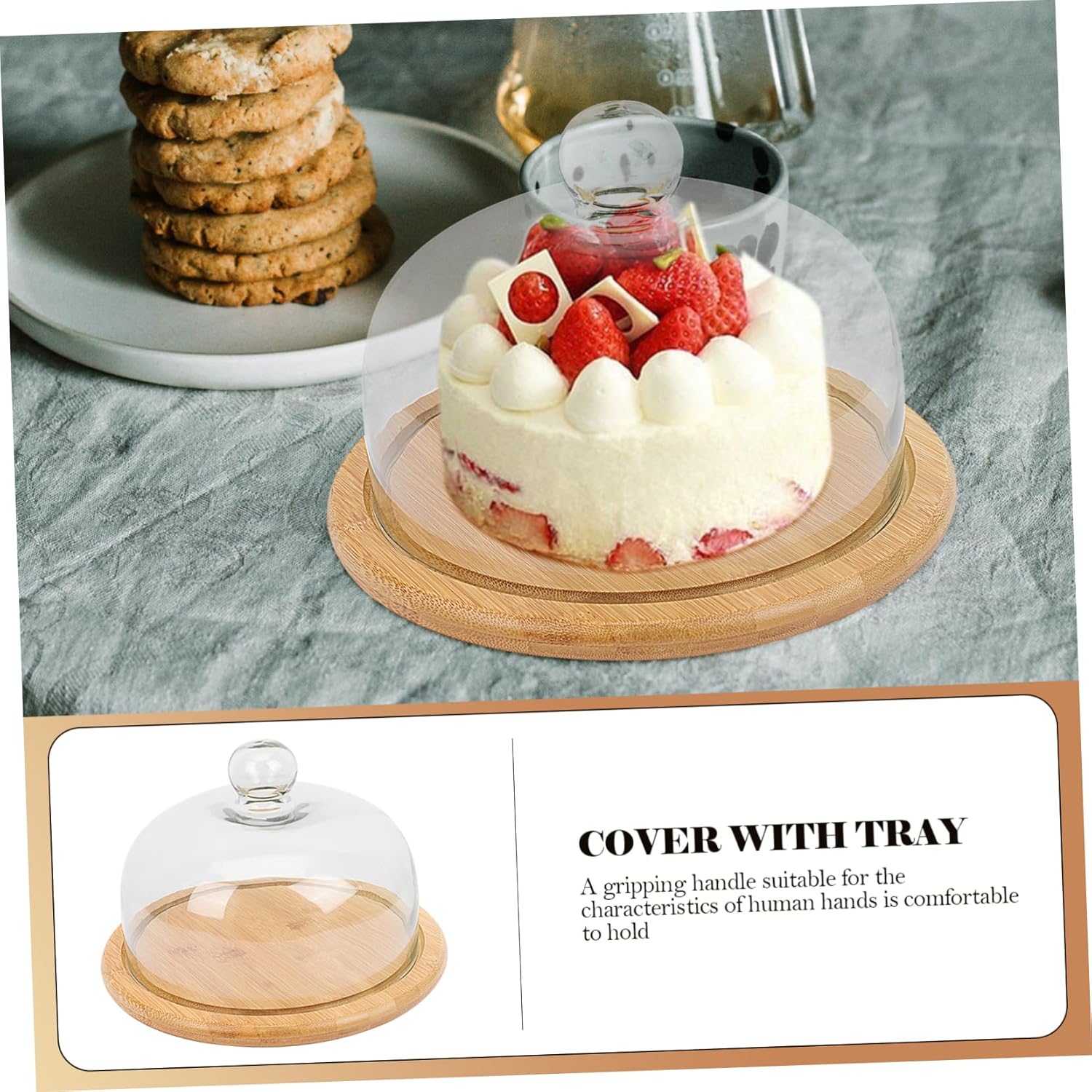 VALICLUD 1Set Food Grade Glass Cake Cover with Tray Display Plate for Desserts Snacks Party Supplies Easy to Clean for Weddings Events