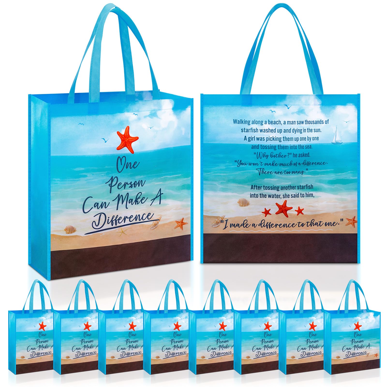 Hosuly 15 Pcs Large Starfish Story Gift Bags for Teachers 15.7" x 15.7" Employee Appreciation Totes with Flat Bottom Reusable Jumbo Totes with Handle