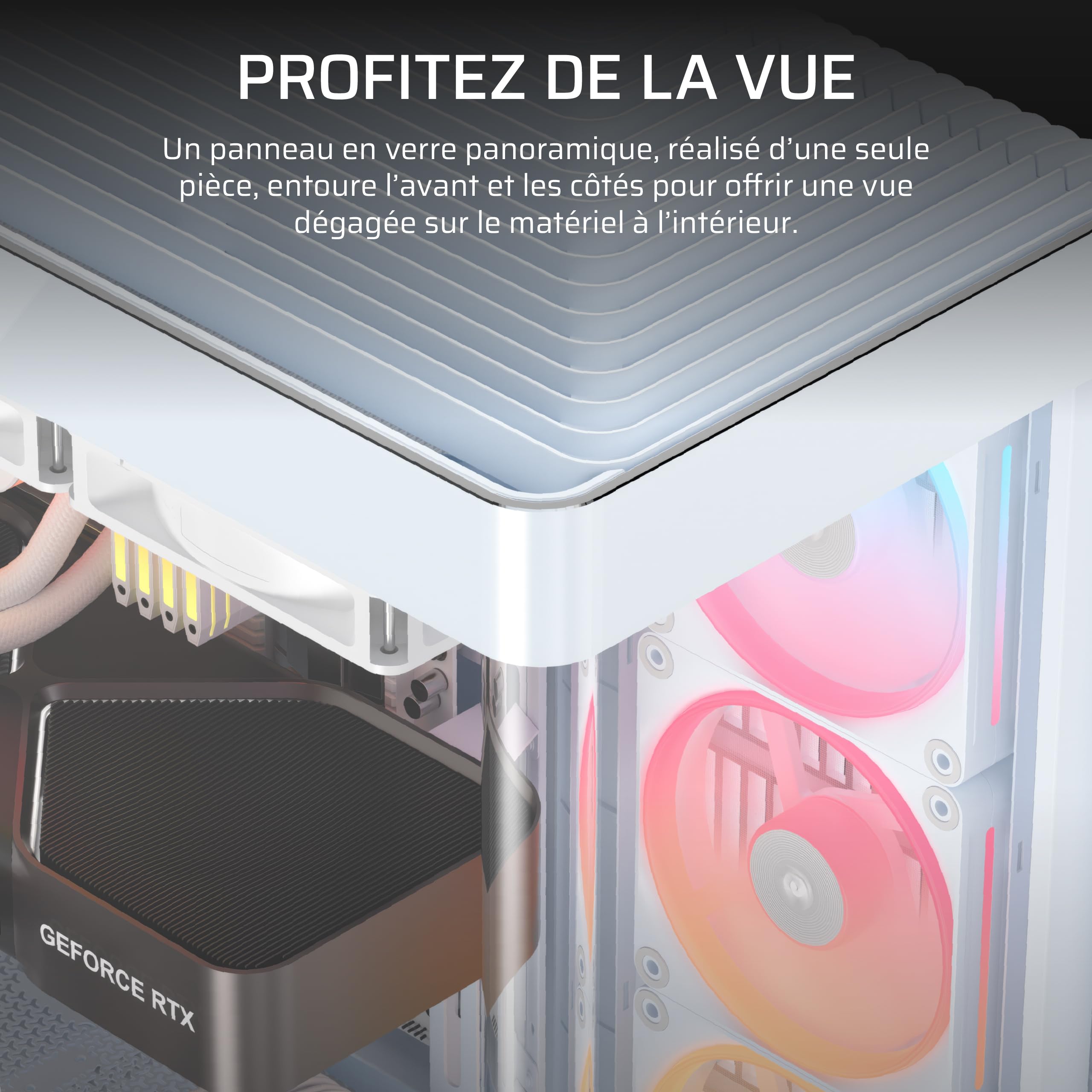 CORSAIR Frame 4500X LX-R RGB Link Boîtier PC Moyen-Tour en Verre Panoramique – Système de Fixation du Ventilateur InfiniRail, Peut Accueillir Deux Radiateurs de 360 mm, 3X LX120-R RGB Link – Blanc