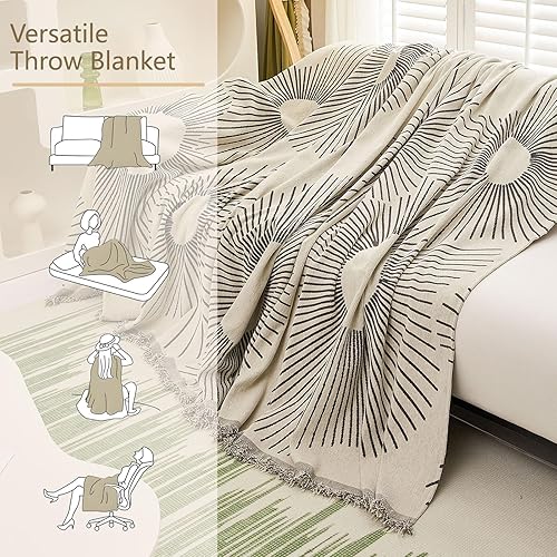 Miniatura 4 de STACYPIK 1 funda de sofá geométrica a rayas para perros y gatos, estilo bohemio, protector de muebles para sofá biplaza, futón, funda de sofá