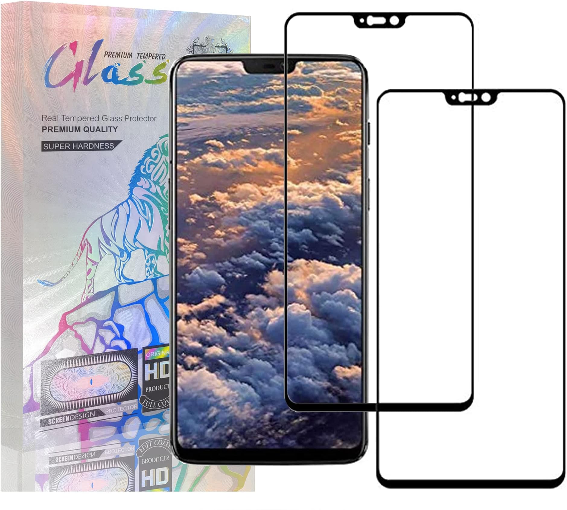 For Oneplus 6 Screen Protector, 9H Hardness Full Screen Tempered Glass For Oneplus 6, Anti-Scratch, Anti-Fingerprint (Black) 2-Pack