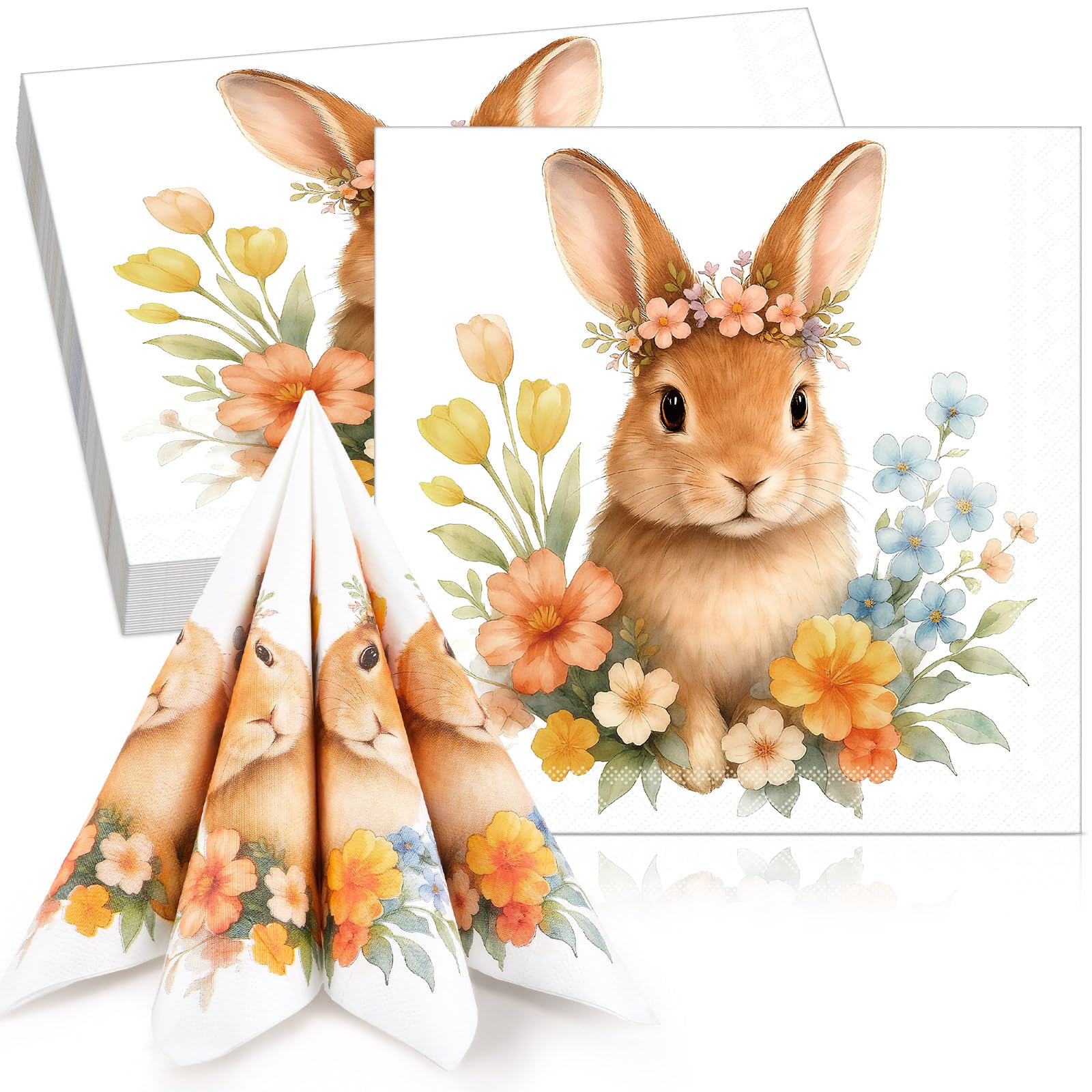 Tenare 30 Ostern Hase Servietten 33 x 33 cm Einwegservietten Dekorative Frühling Party Papierservietten Gäste Servietten für Frühling Ostern Geburtstag Tischdeko Partyzubehör(30 Stück,Warmes Hase)