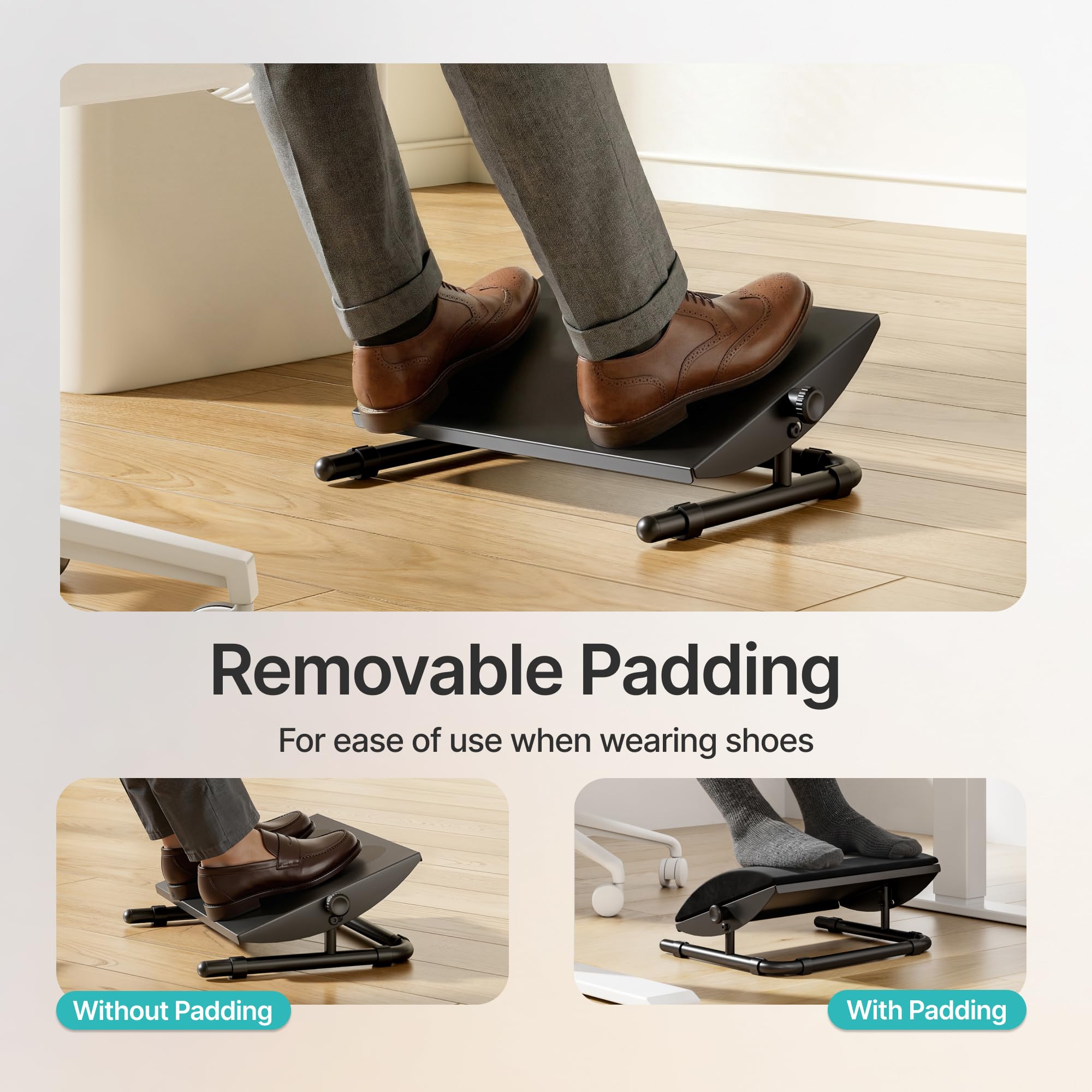 PEGZONE Ergonomischer Fußständer unter Schreibtisch, verstellbarer Fußständer mit abnehmbarem Memory Foam und rutschfestem Stahlbasis, waschbares Gehäuse, für Heimarbeit und Studium, Schwarz