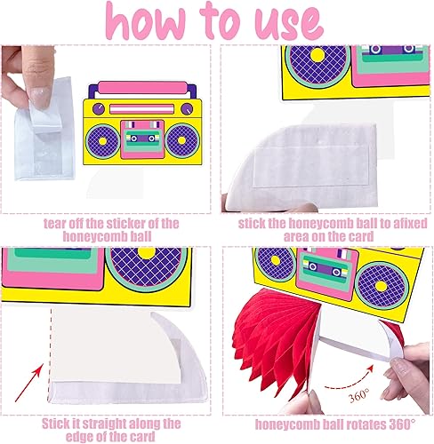 Miniatura 2 de Boom Box and Cassette Tape Centro de mesa de panal de abejas de los años 80 y 90, decoraciones de fiesta de radio, centros de mesa Boombox,