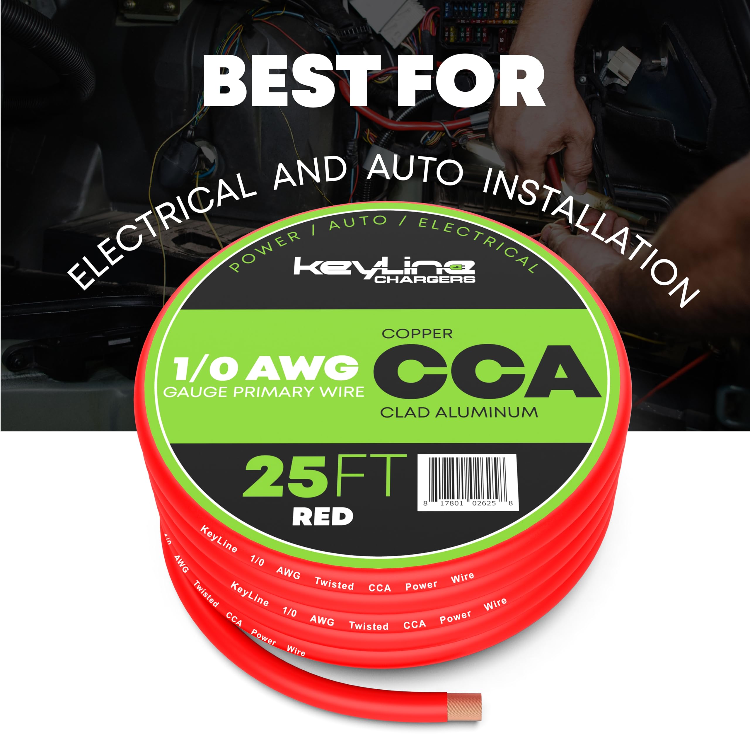 Cavo amplificatore calibro 1/0 - 7,6 m rosso | meglio utilizzato per cavo batteria, cablaggio altoparlante marino, sistemi solari per camper rimorchio, altoparlante audio auto, 8 AWG Automotive rame