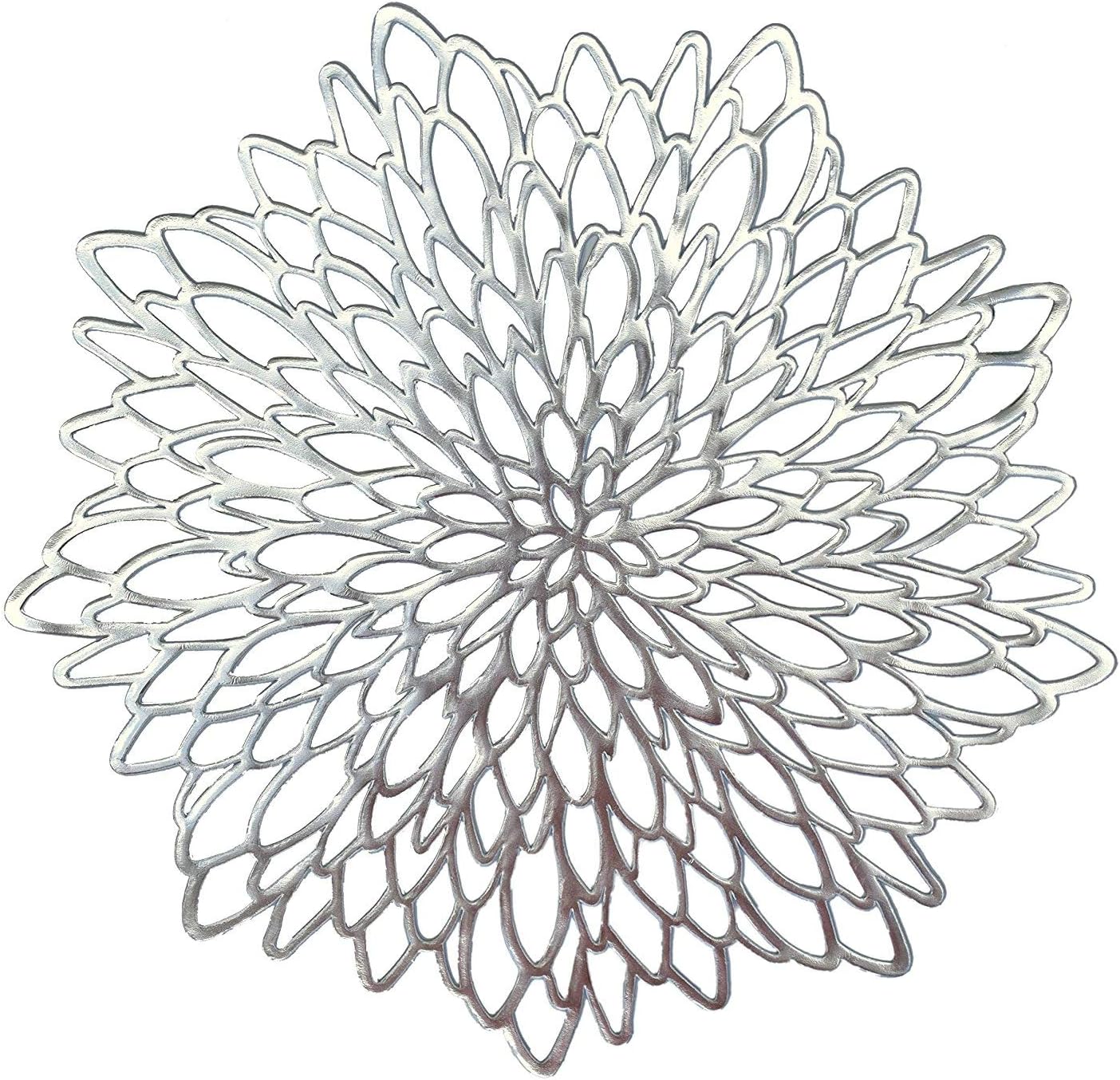 OCCASIONS 20 Pieces Pack Pressed Vinyl Metallic Placemats/Wedding Accent Centerpiece Placemat (Shiny Silver Leaf)