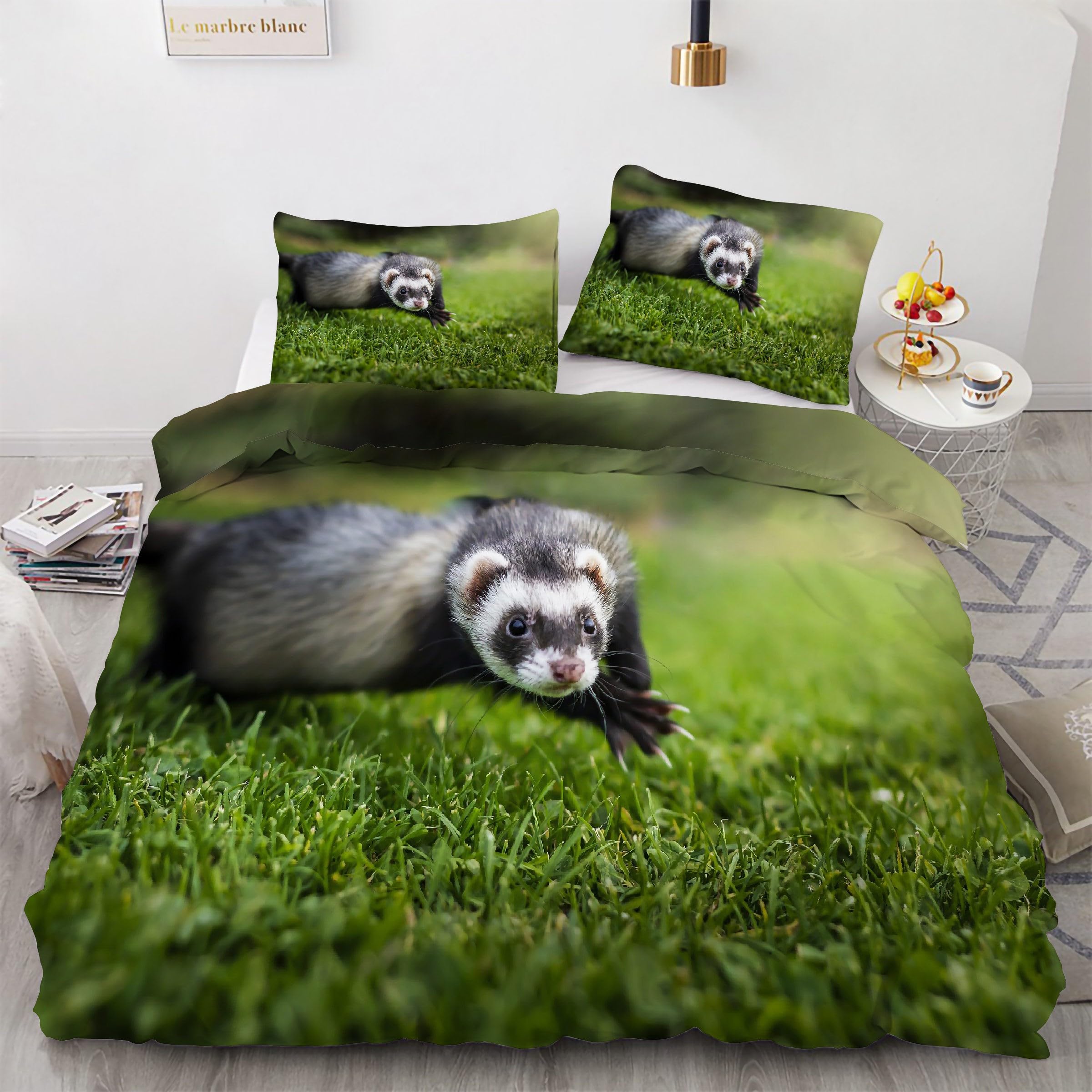 Parure de lit 90x190 anti-plis avec housse de couette zippée AI Belette