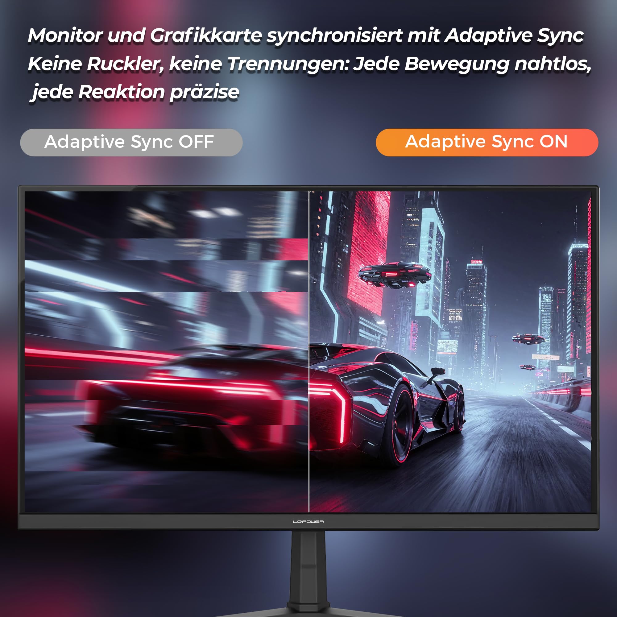 LC-POWER 24 Zoll FHD Gaming Monitor, 1920 x 1080 Rapid IPS Panel, 144Hz, 1ms MPRT, HDMI 2.0/DP 1.4, Frameless Design, VESA 100x100mm