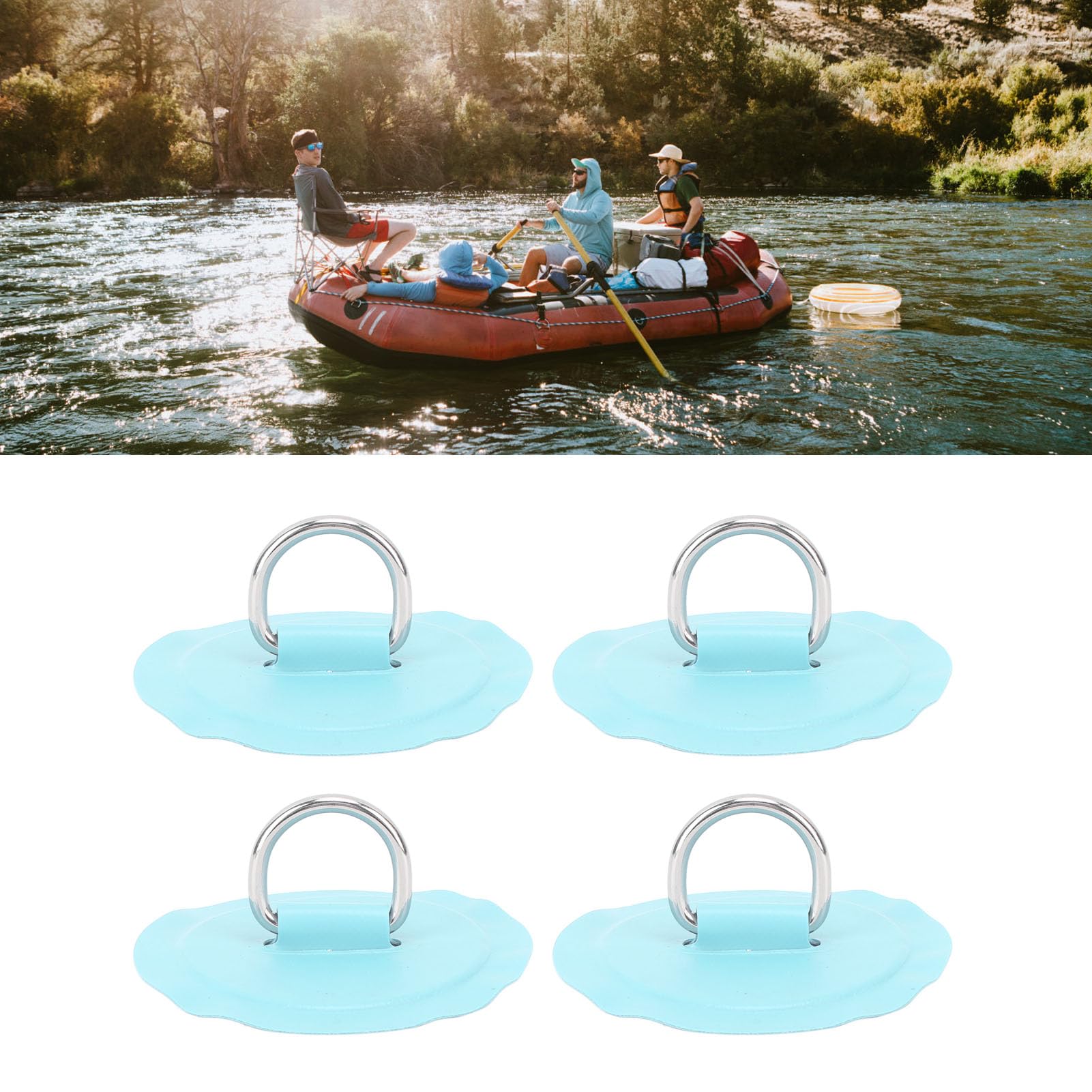 Naszywka pierścieniowa D, średnica 8 cm, okrągła łatka ze stali nierdzewnej, do nadmuchiwanej łodzi, deski surfingowej, kajaka, SUP-paddleboardu, 4 szt