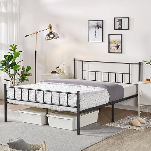 Miniatura 11 de YAHEETECH Base de cama de metal de tamaño Individual de 13 pulgadas con cabecera y plataforma de estribo, Base de cama con almacenamiento, no