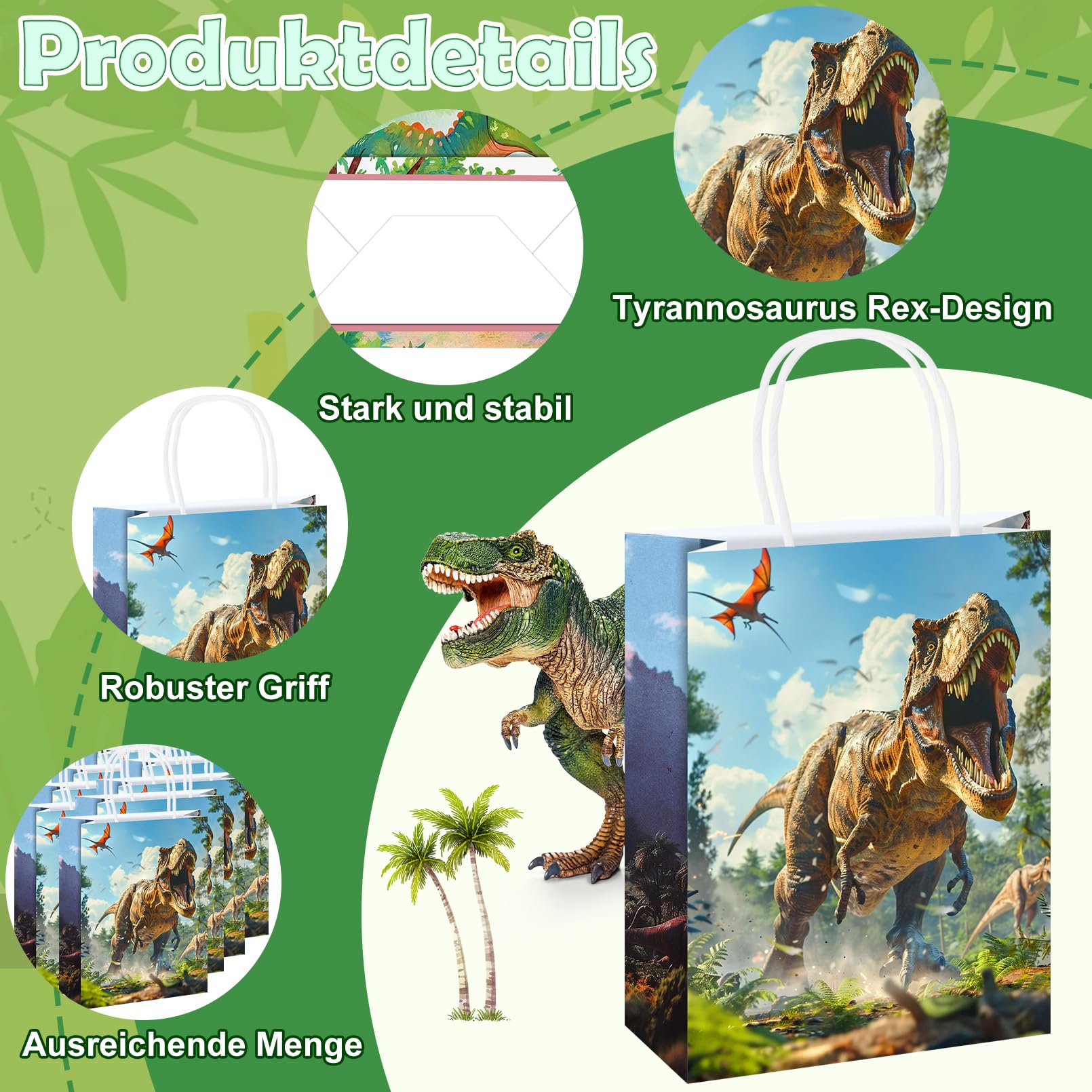 EXTRAPINS 24 sacchetti regalo con dinosauro, sacchetti regalo di compleanno, dinosauro, sacchetti regalo per bambini, Natale, Natale (15 x 8 x 21 cm, 6 diversi motivi)