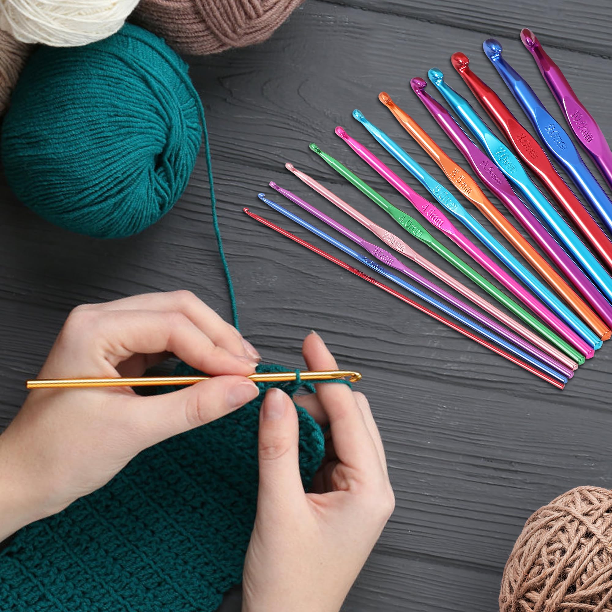 PXBSNB 36 PCS Crochets En Aluminium Tricot Outils, 14 Tailles De Multicolore 2-10mm Crochet Avec 20 Marqueurs De Point, Crochets Ergonomiques En Aluminium Pour Débutants Et Professionnels